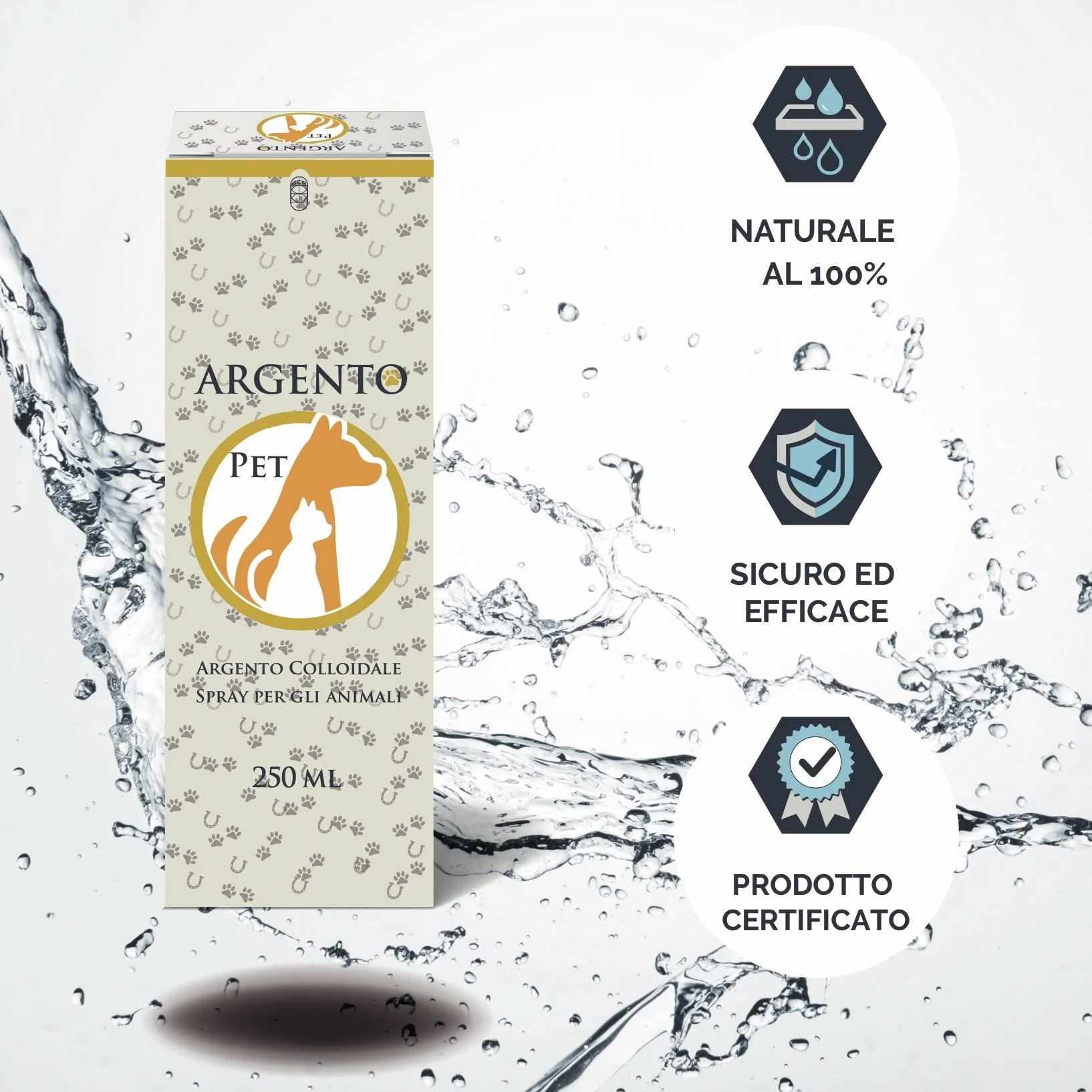 SEB - ARGENTO PET SPRAY - PER ANIMALI. Argento colloidale ionico 40ppm con trigger spray per un'applicazione facile e pratica