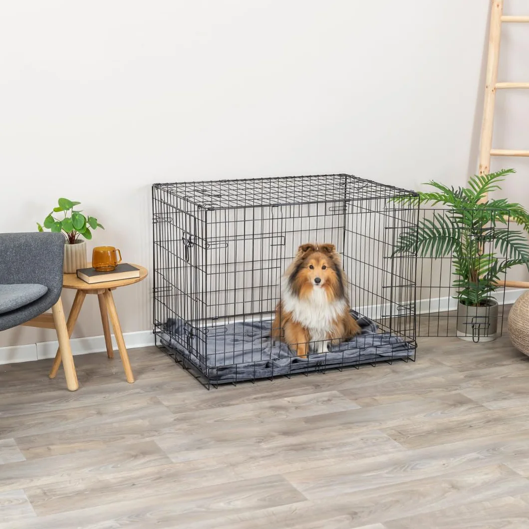 TRIXIE Box per cani Home nero – L: 109 × 79 × 71 cm – Gabbia pieghevole per cani con 2 ante & chiusure sicure, scatola per il trasporto zincata con fondo stabile per casa e in viaggio – 39304