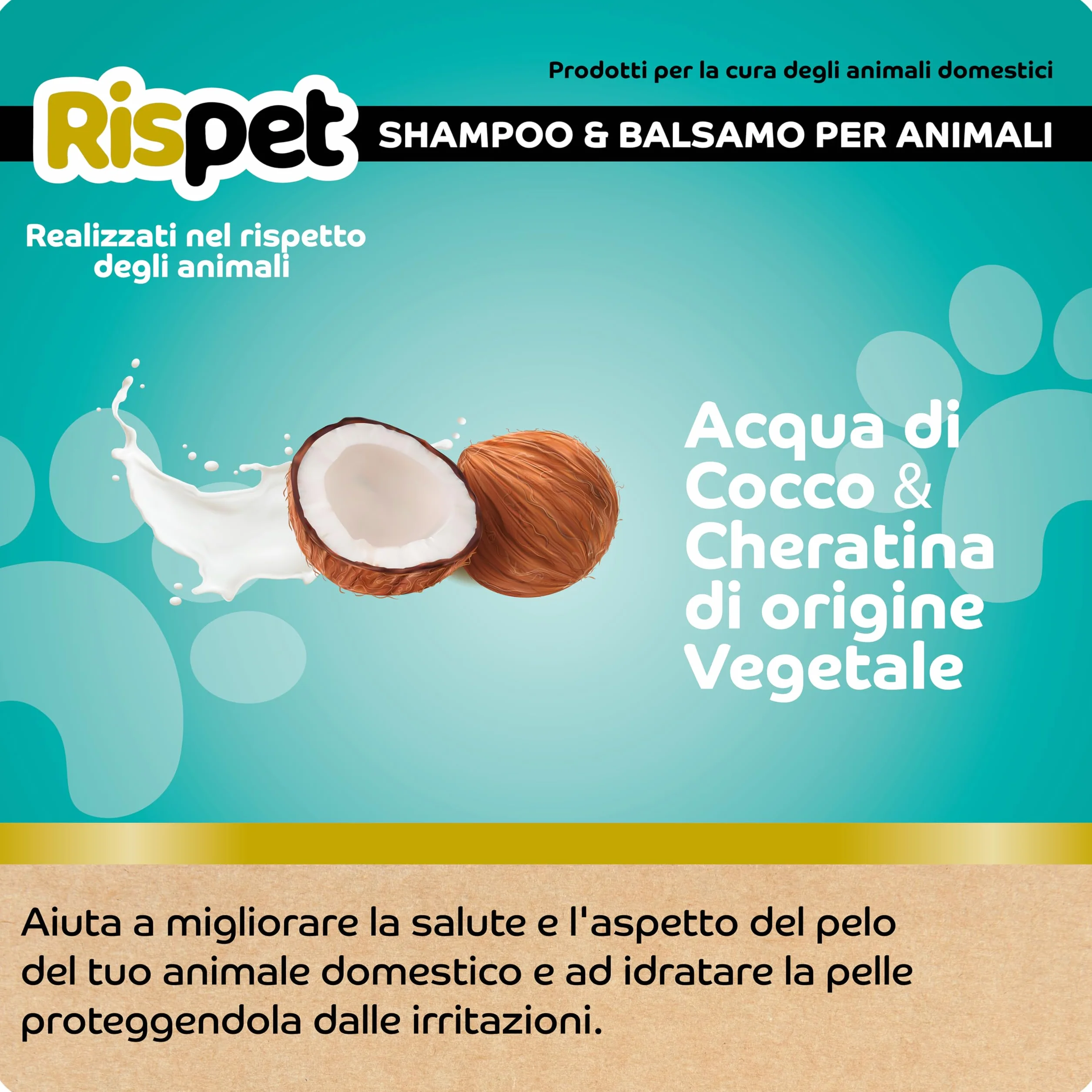 Shampoo e Balsamo Cocco e Cheratina per Cani a Pelo Lungo, Detergente Igienizzante pH Bilanciato, 370ml