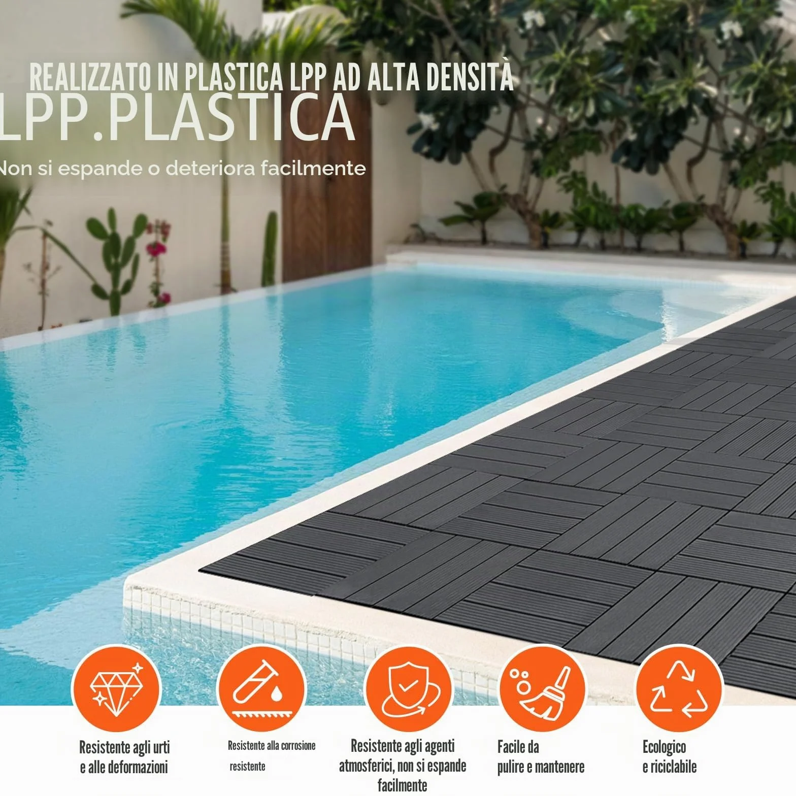 VEVOR Piastrelle per Patio ad Incastro 36 Pezzi 300 x 300 x 20 mm, Piastrelle Impermeabile in Plastica, Piastrelle per Tutte Le Condizioni Atmosferiche, per Portico Piscina Cortile, Grigio Scuro