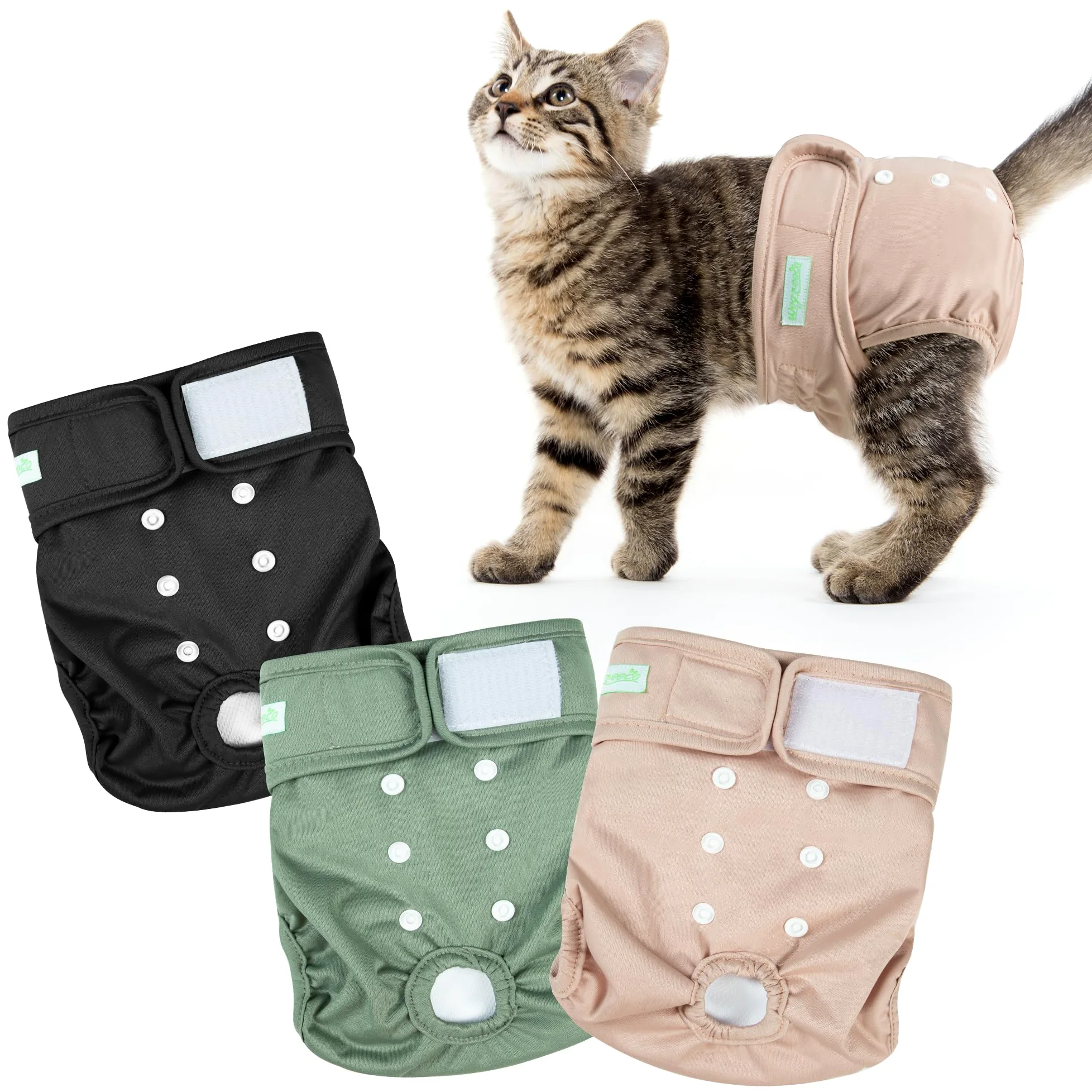 Wegreeco Pannolini per gatti, per gatti maschi e femmine, spruzzati per incontinenza, riutilizzabili, regolabili, altamente assorbenti (confezione da 3, S)