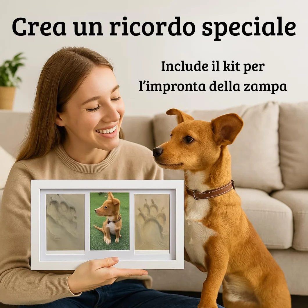 Marco per impronte animali domestici cane gatto kit stampa argilla bianca scatola regalo passepartout colorati ricordo personalizzato