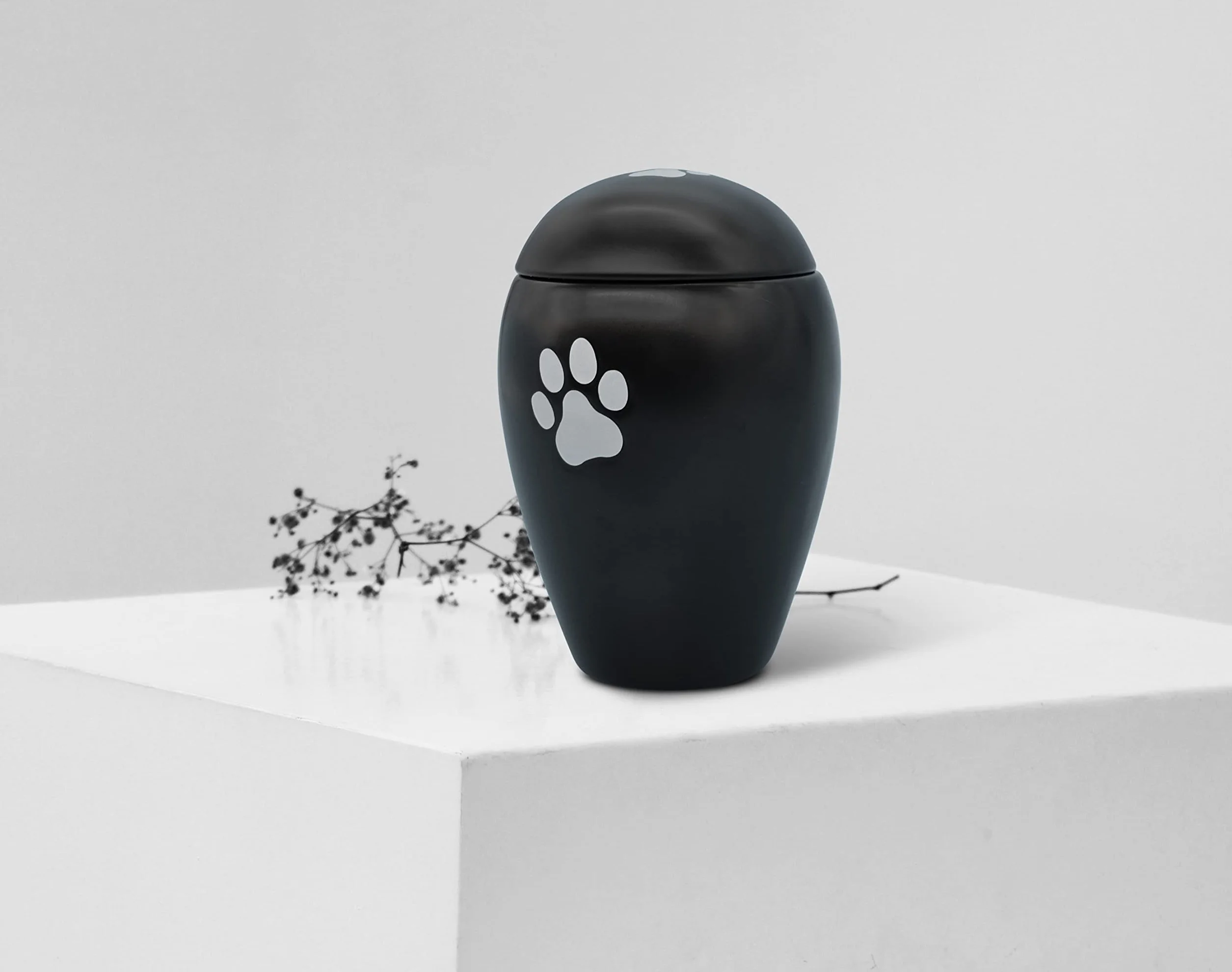 FeinKnick Urna devozionale da 1 litro, per gatto o cane, per interni ed esterni, realizzata a mano, in ceramica di alta qualità, con zampa argentata, resistente alle intemperie e per cenere