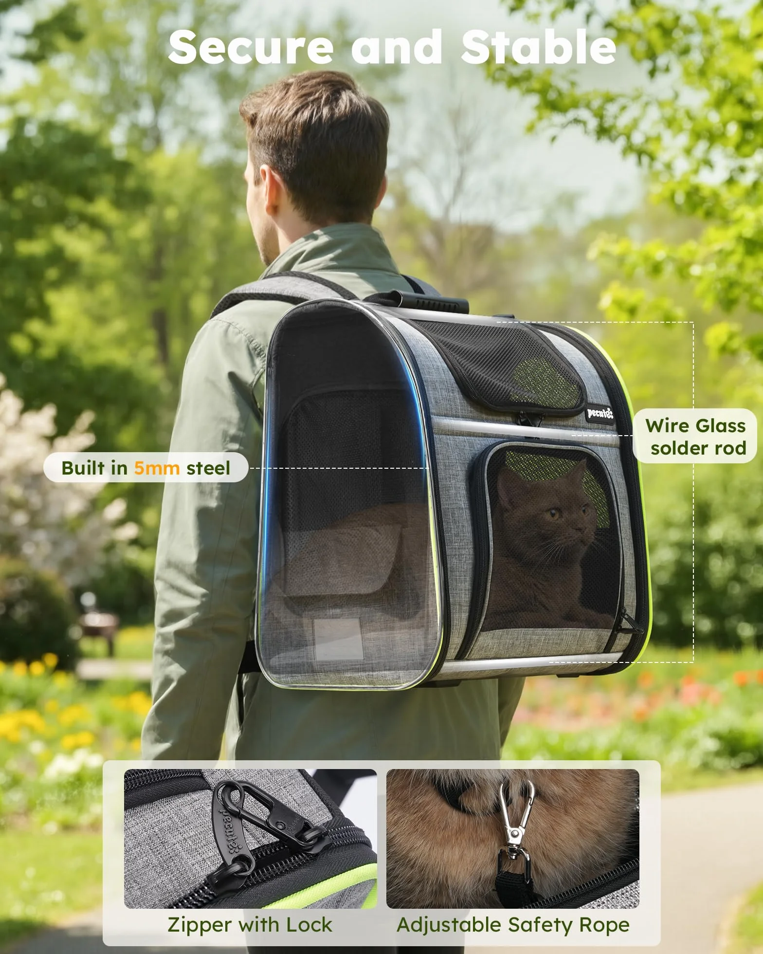 Pecute Zaino per Cani Gatti Estensibile, Trasportino Portatile, Grigio