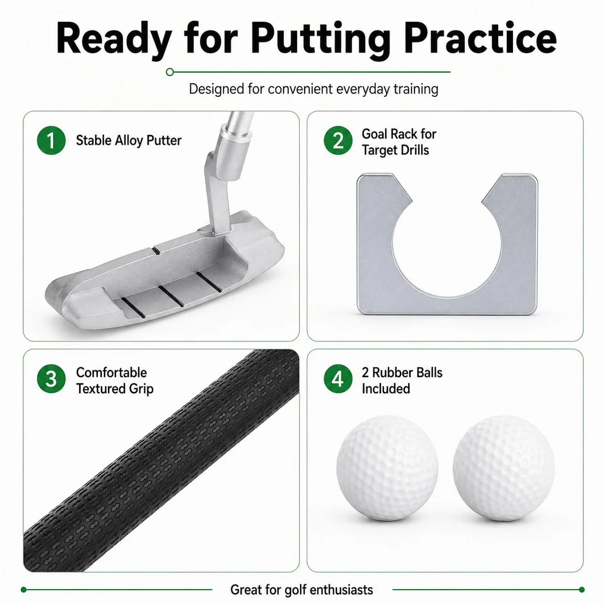 Mazza da Golf in Lega di Alluminio Staccabile, Putter per Golfisti Destri, Set Golf da Ufficio con Palline e Sacca, per Allenamento Indoor o Outdoor