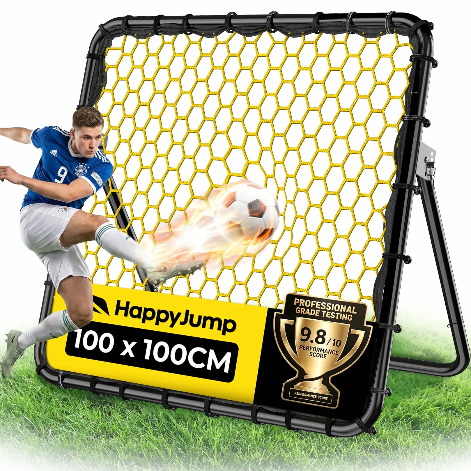 Happy Jump Rete di Rimbalzo Calcio 1x1m – Angoli Regolabili, Struttura a Nido d’Ape, Migliora Tecnica e Reattività, Ideale per Principianti e Esperti