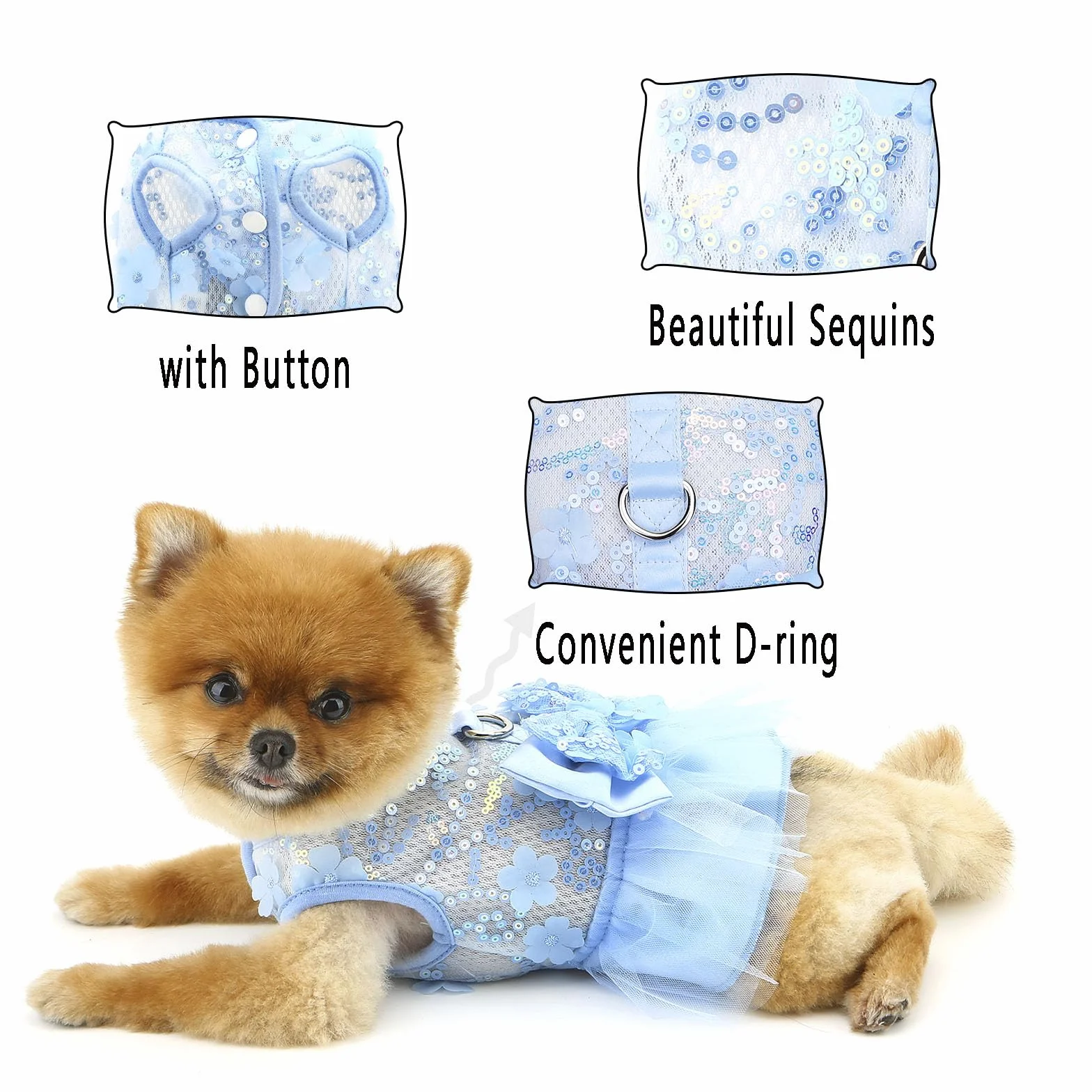 PAIDEFUL Vestito per cani, vestito di lusso con fiocco da principessa, per ragazze e cani, gonna per animali domestici in rete con paillettes, fiori, gatti, cuccioli, abiti per feste di nozze,