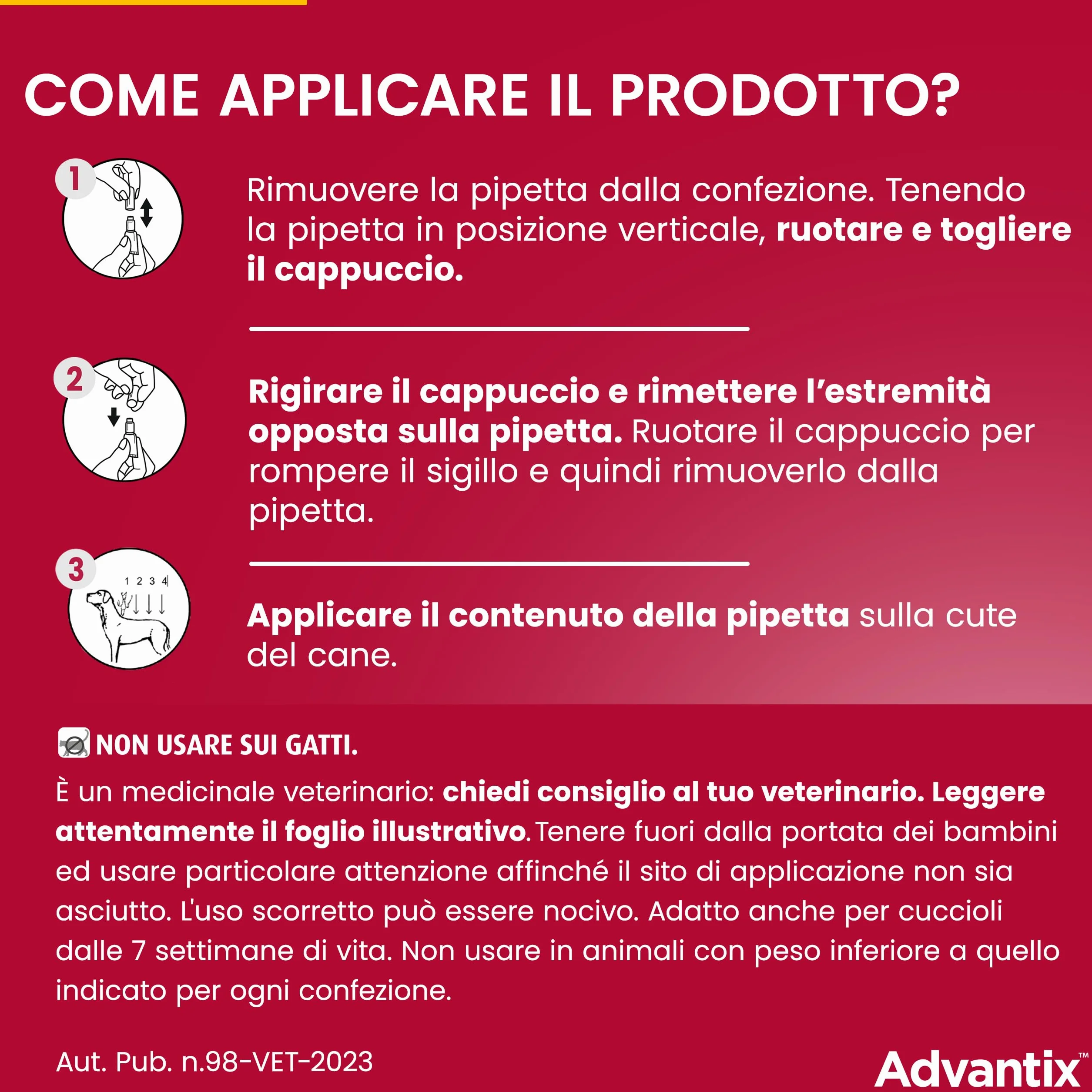 Advantix Spot-on Antiparassitario per Cani 10-25 kg, 4 Pipette 2.5 ml, Elimina Zecche Pulci e Larve