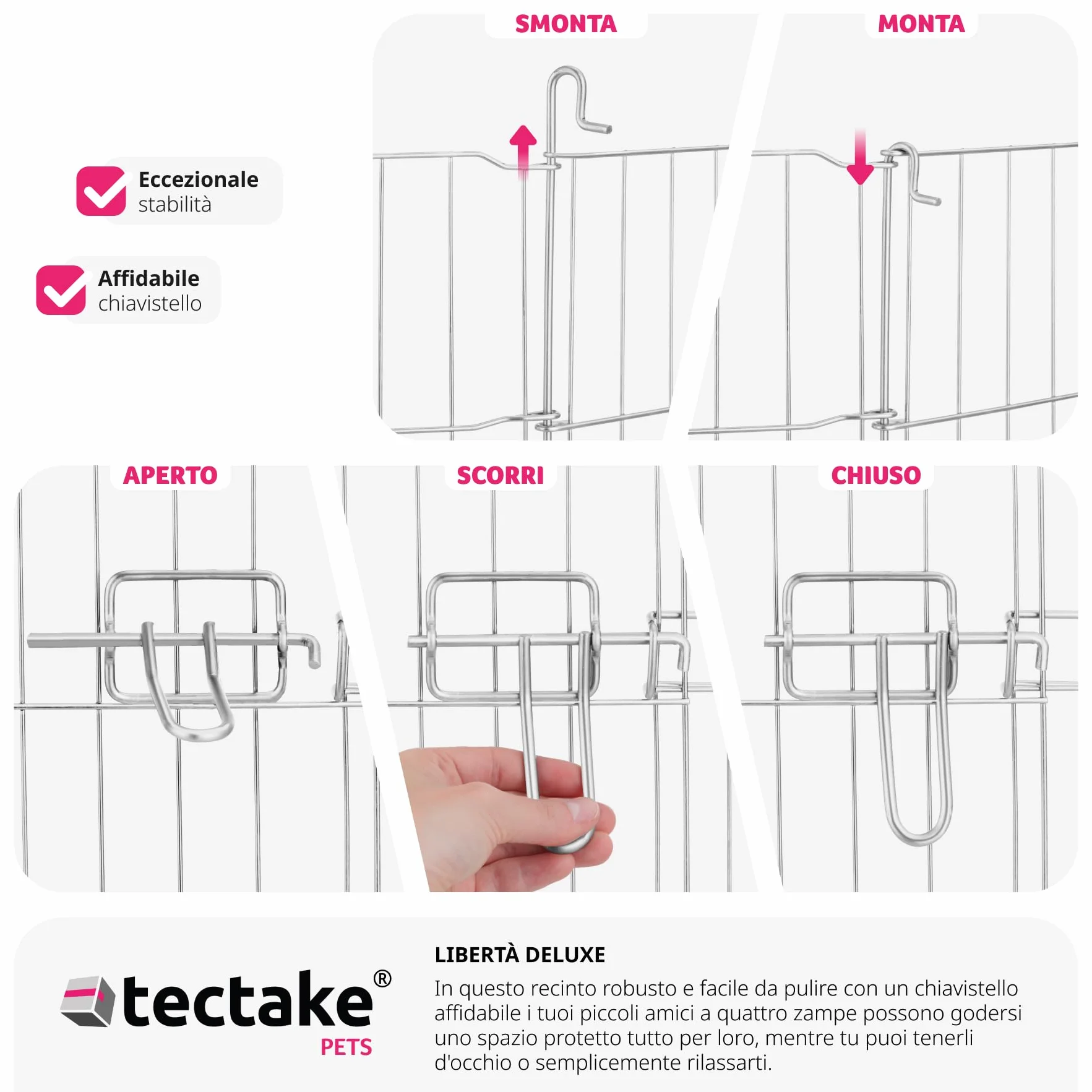 tectake® Recinto per Animali con Rete di Sicurezza, Grande Porta con Chiusura, Montaggio ad Incastro, Conservazione Salvaspazio, Protezione da Aperture Accidentali e Intrusi - Ø 145cm, Nero