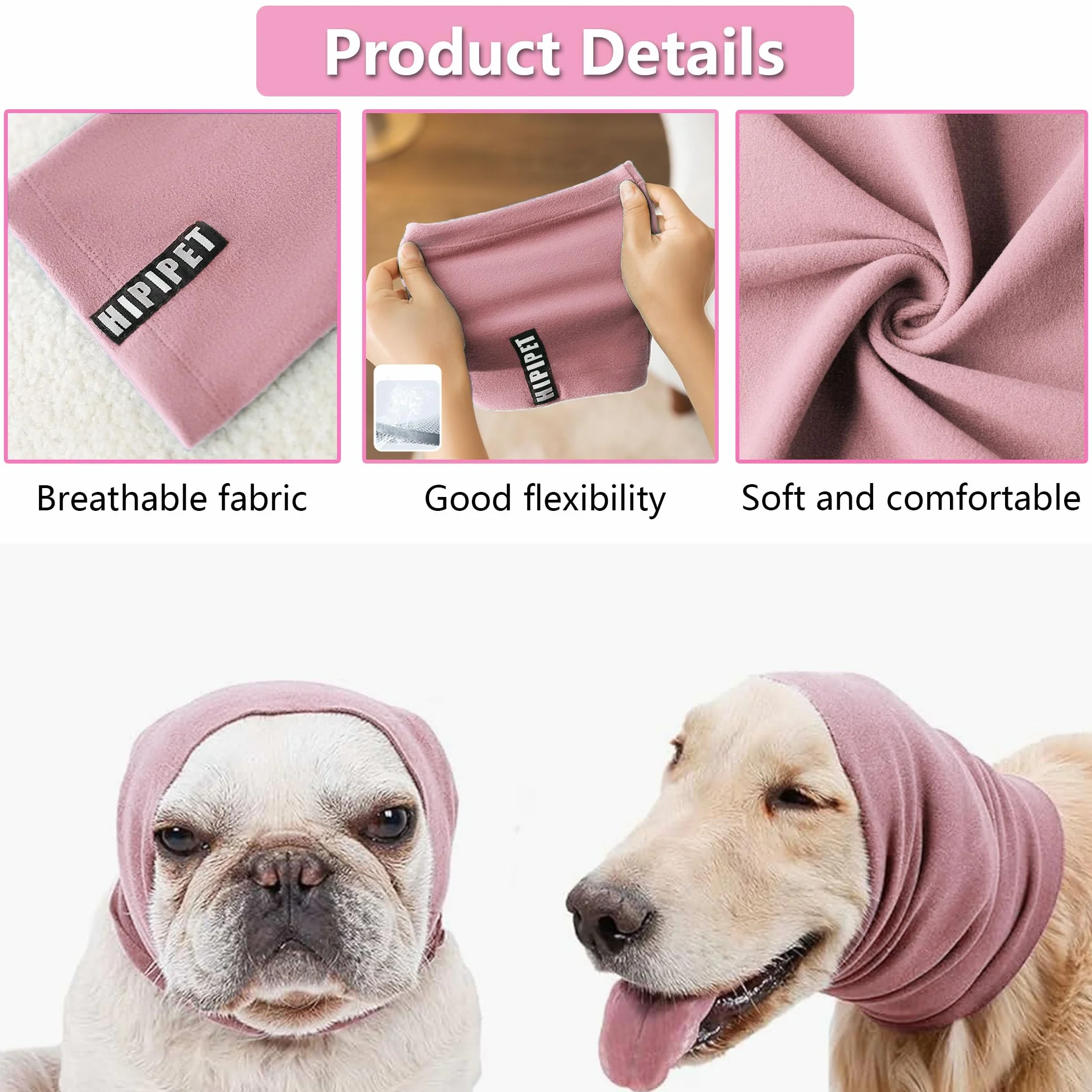 Cane Paraorecchie Calmi Pet Felpa Cappuccio Protezione Rumore Snood Ansia Sollievo Cani (rosa, M)