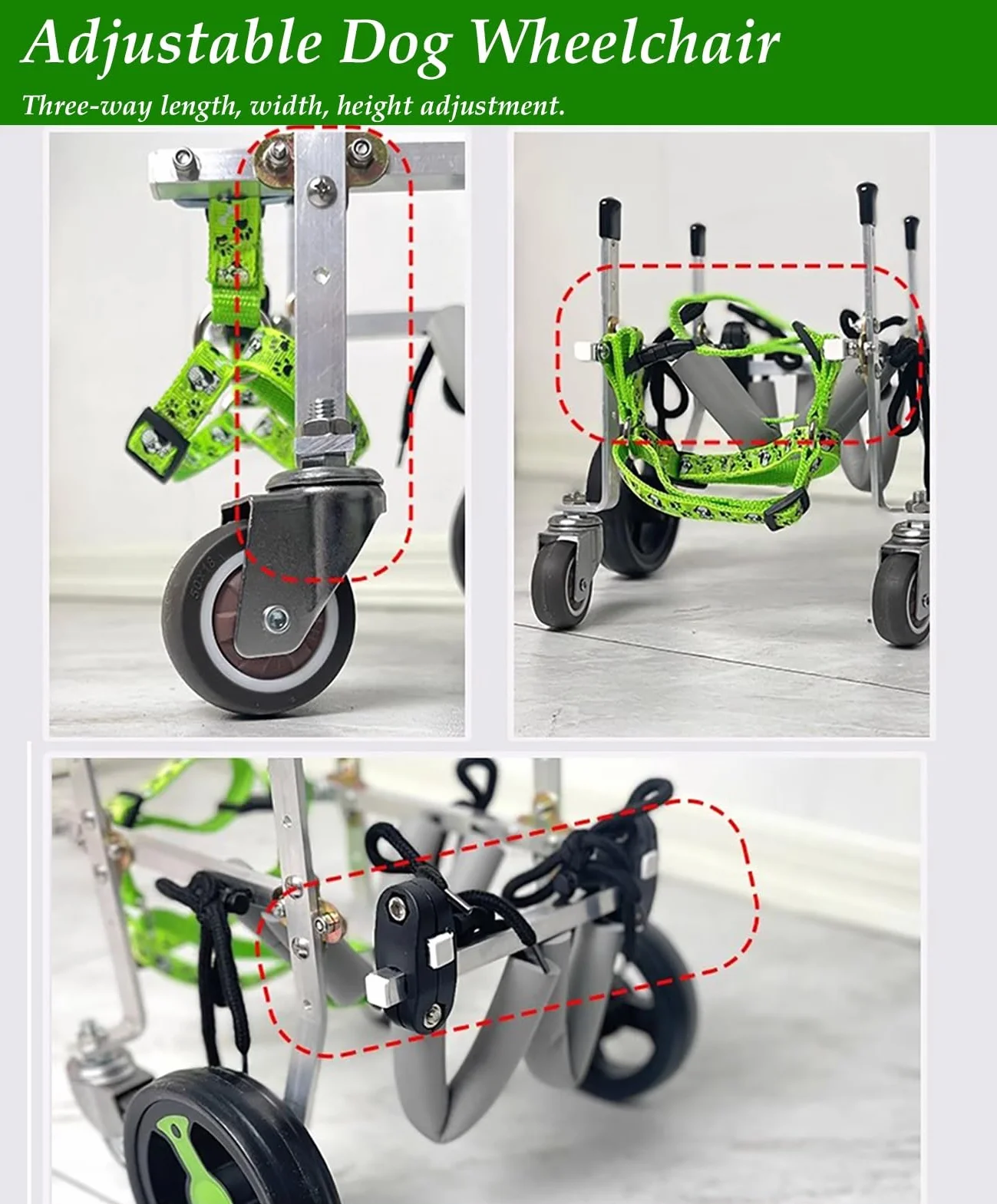 Carrello Cani Disabili Sedia a Rotelle Regolabile per Cani per Zampe Anteriori/Posteriori, Carrello per Animali Domestici in Alluminio con 4 Ruote Leggero, Assistente per Passeggiate con I Cani(XS)