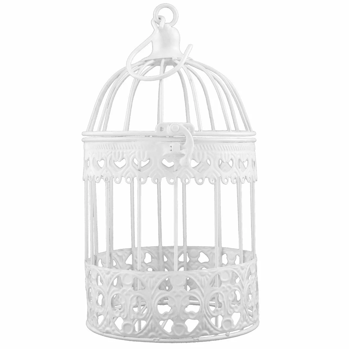 Gabbia decorativa per matrimoni, bianca, stile vintage e rustico, 26 x 14 cm (P-011), tavola, uccello