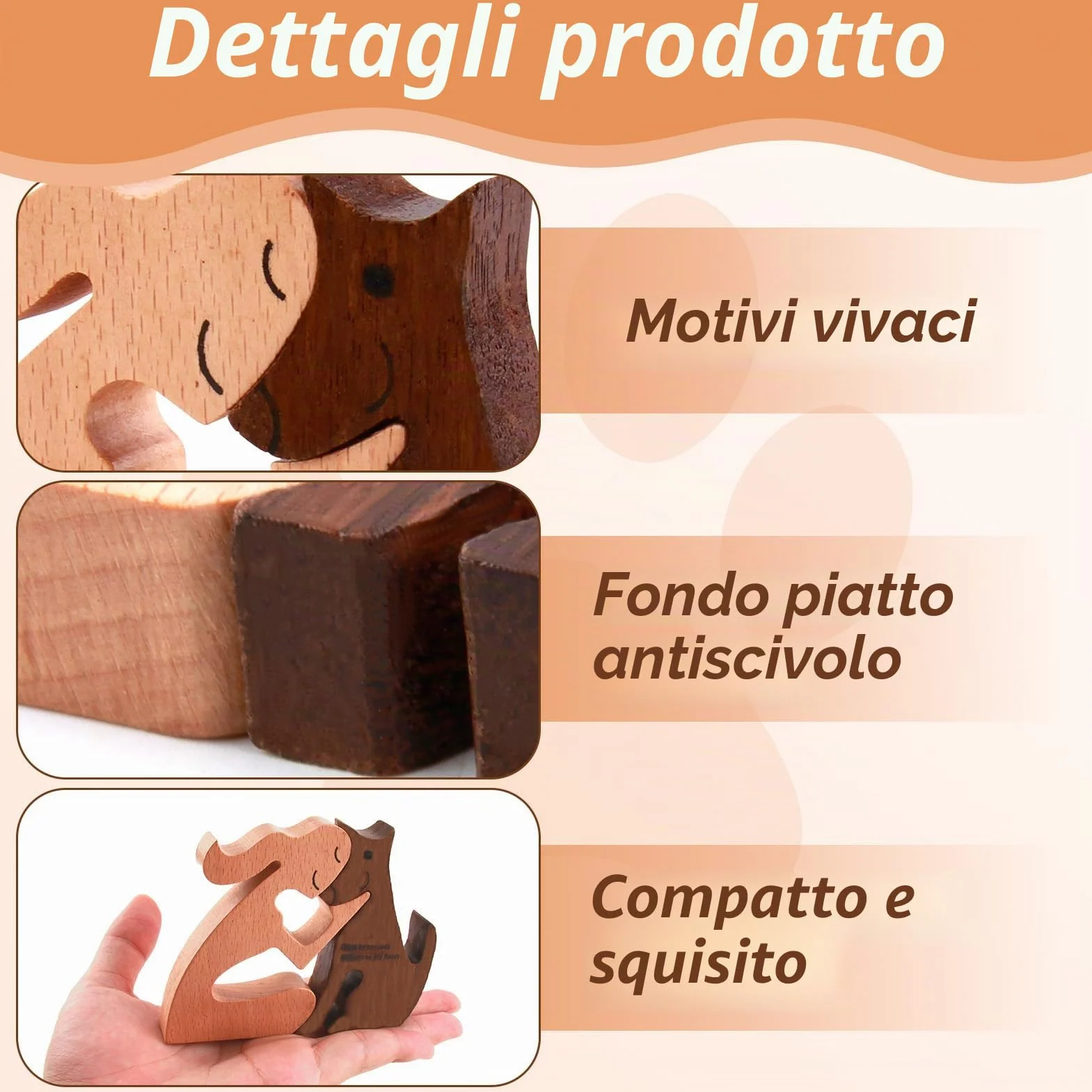 Statuetta Artigianale in Legno Cane Donna Faggio Noce Scultura Regalo Amanti Cani