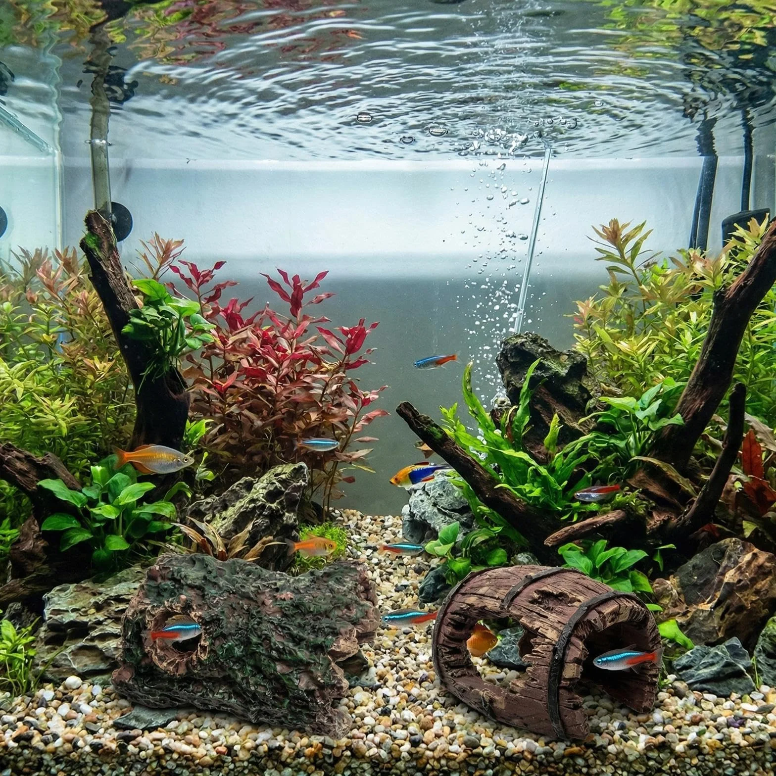 6 Pezzi Resina Decorazioni Acquario Rocce per Acquario Tronchi Legno Decorativi Legno Decorazione Tronchi d'Albero Cavi Grotte Nascondiglio Ideale per Betta Gamberetti Vasche