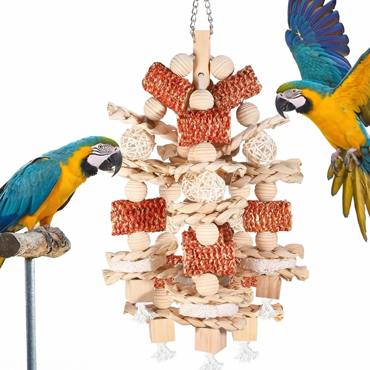 Giochi per Pappagalli in Legno Naturale da Masticare con Blocchi Appesi per Small Medium Parrocchetti Lovebirds