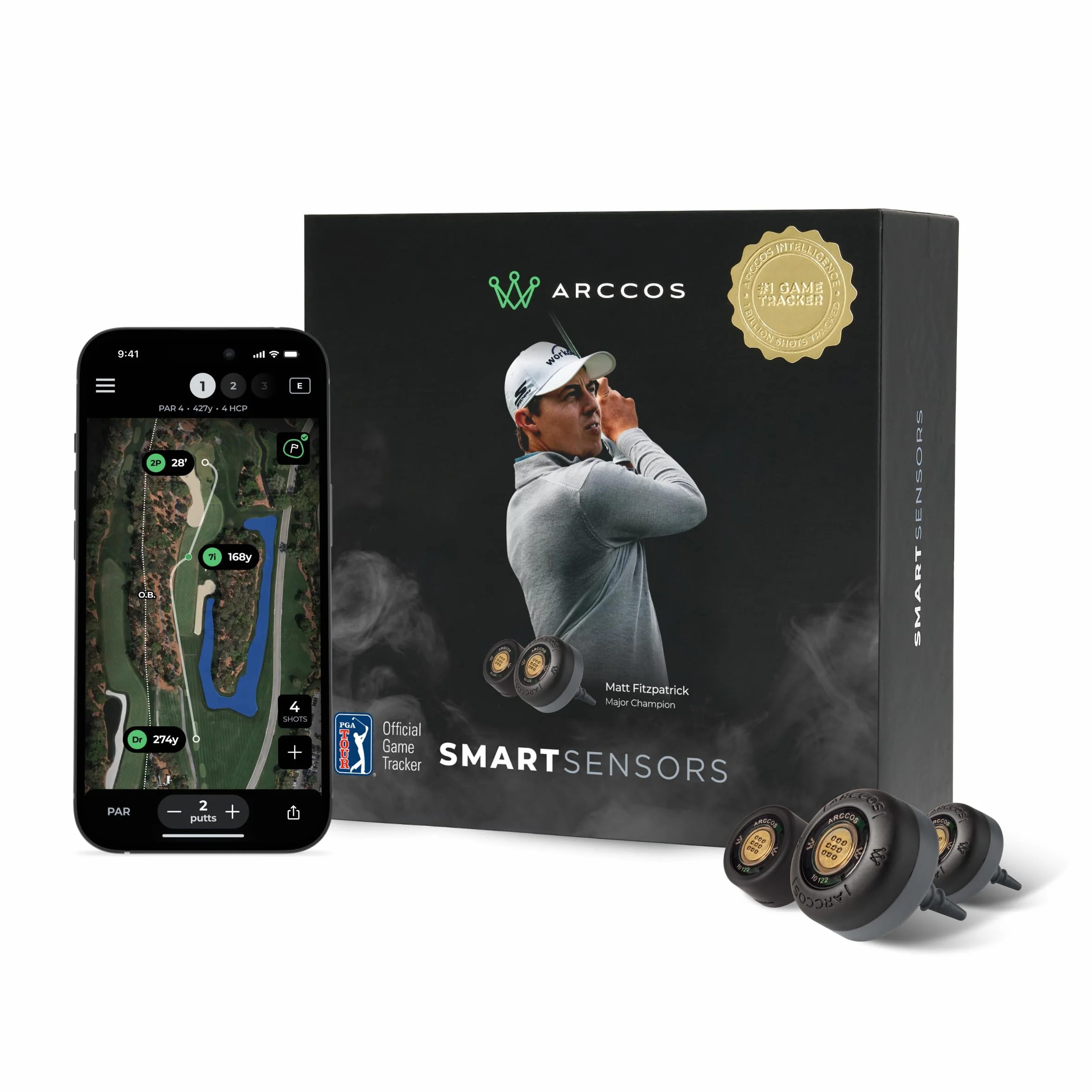 Arccos Sensori intelligenti: sistema di monitoraggio automatico del gioco da golf, telemetro GPS alimentato con intelligenza artificiale e distanze Smart Club (Gen 4, Smoke)