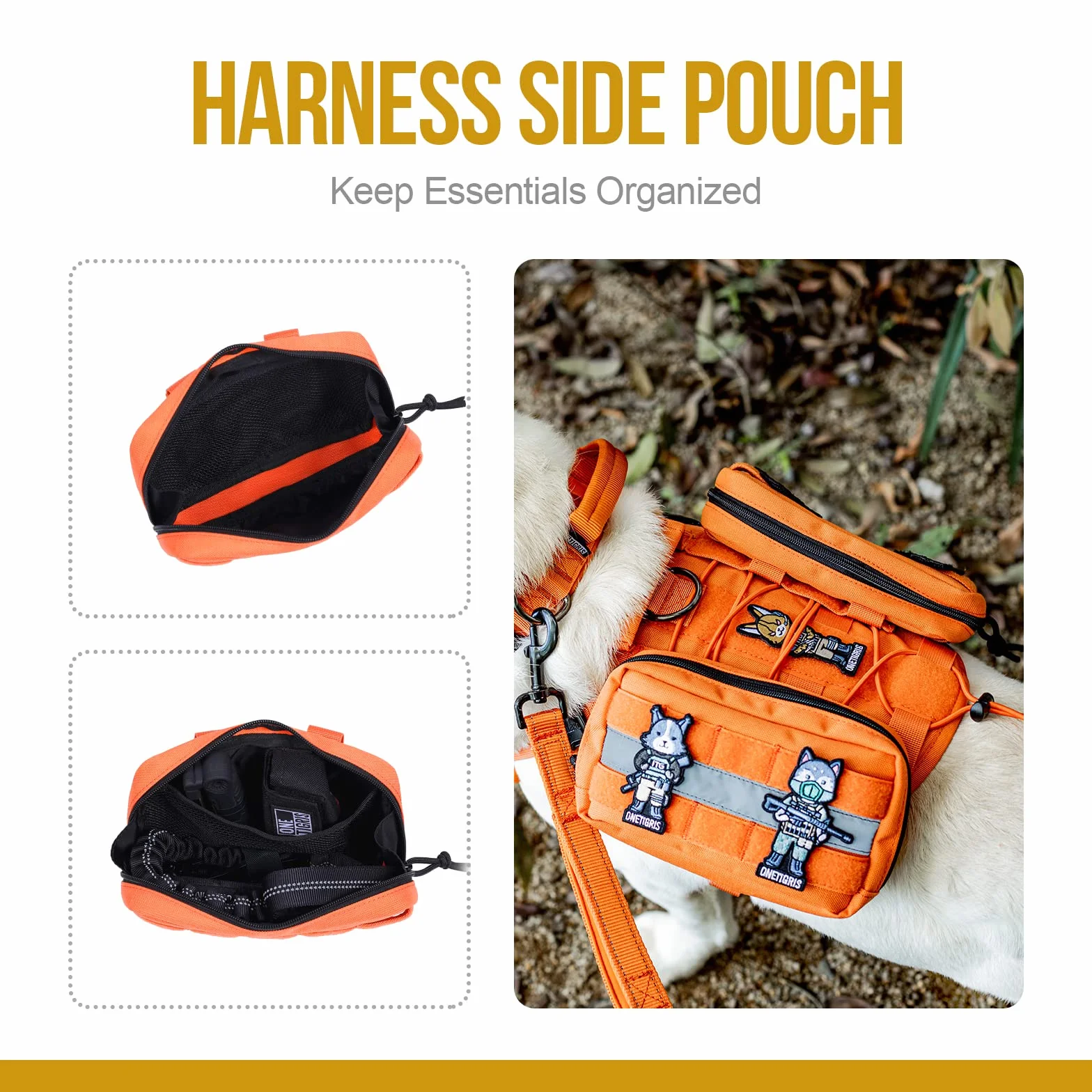 OneTigris Borsa da sella per cani da servizio, supporto emotivo, cane da servizio in addestramento, borsa da sella di qualità per gilet tattici per cani (arancione)