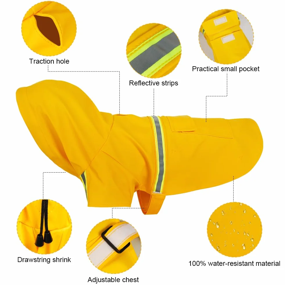 OSDUE Impermeabile per Cani Cappotto,Impermeabile Cane e Foro per Colletto e Strisce Riflettenti protettive,Regolabile Cappotto Impermeabiles 100%,per Piccoli Medio Grandi Cuccioli L-XXXL