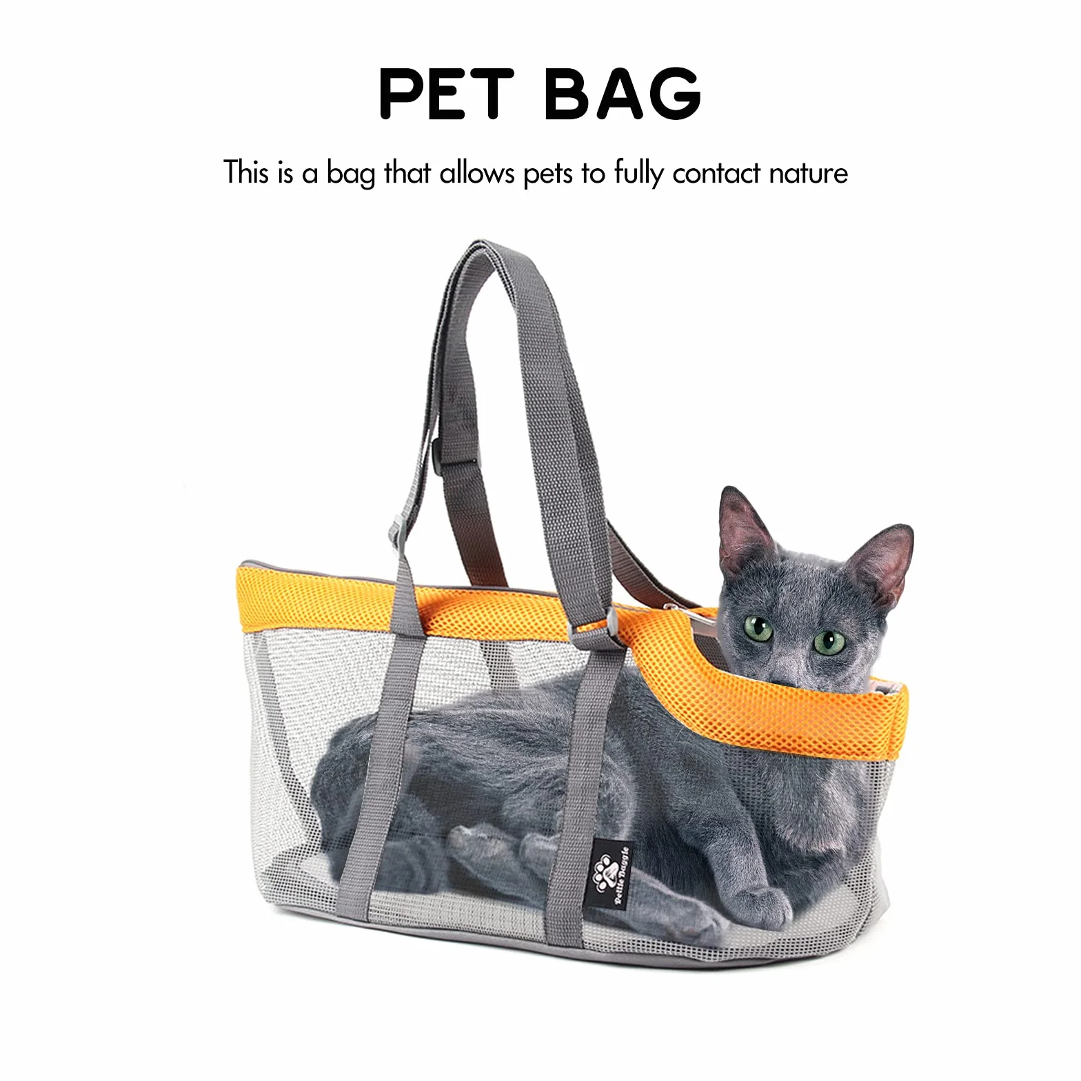 PETCUTE Borsa da Trasporto per Gatti e Cani Piccoli,Traspirante e Pieghevole, Borsa a Tracolla per Cani con Tappetini Rimovibili,Tracolla Regolabile,Fino a 4 kg,per Viaggi Campeggio,Arancia