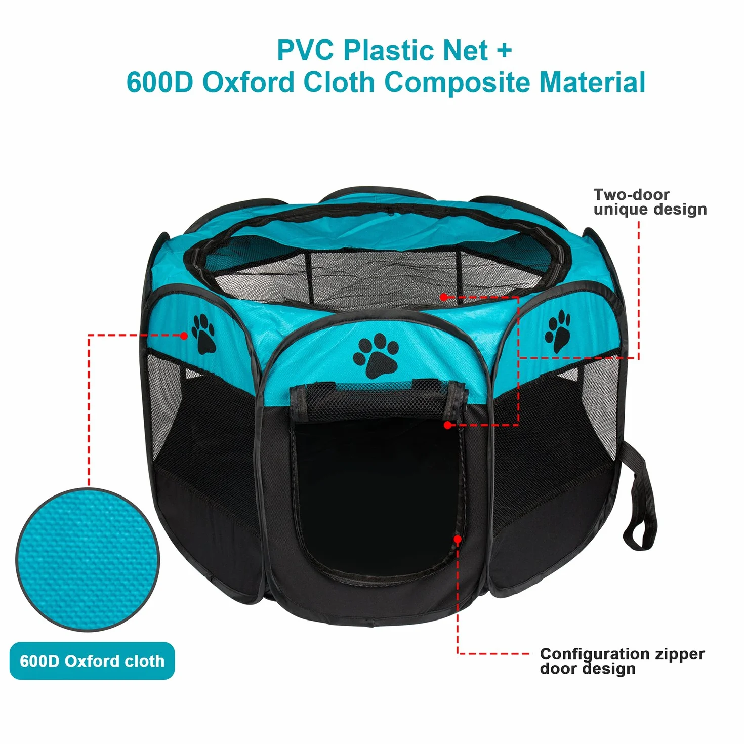 Recinto per Cani da Interno, Pieghevole e Portatile Kennel Cane,Gabbia per Cani,Usare all'Interno e all'Esterno,con Borsa di Trasporto,(Blu,S)