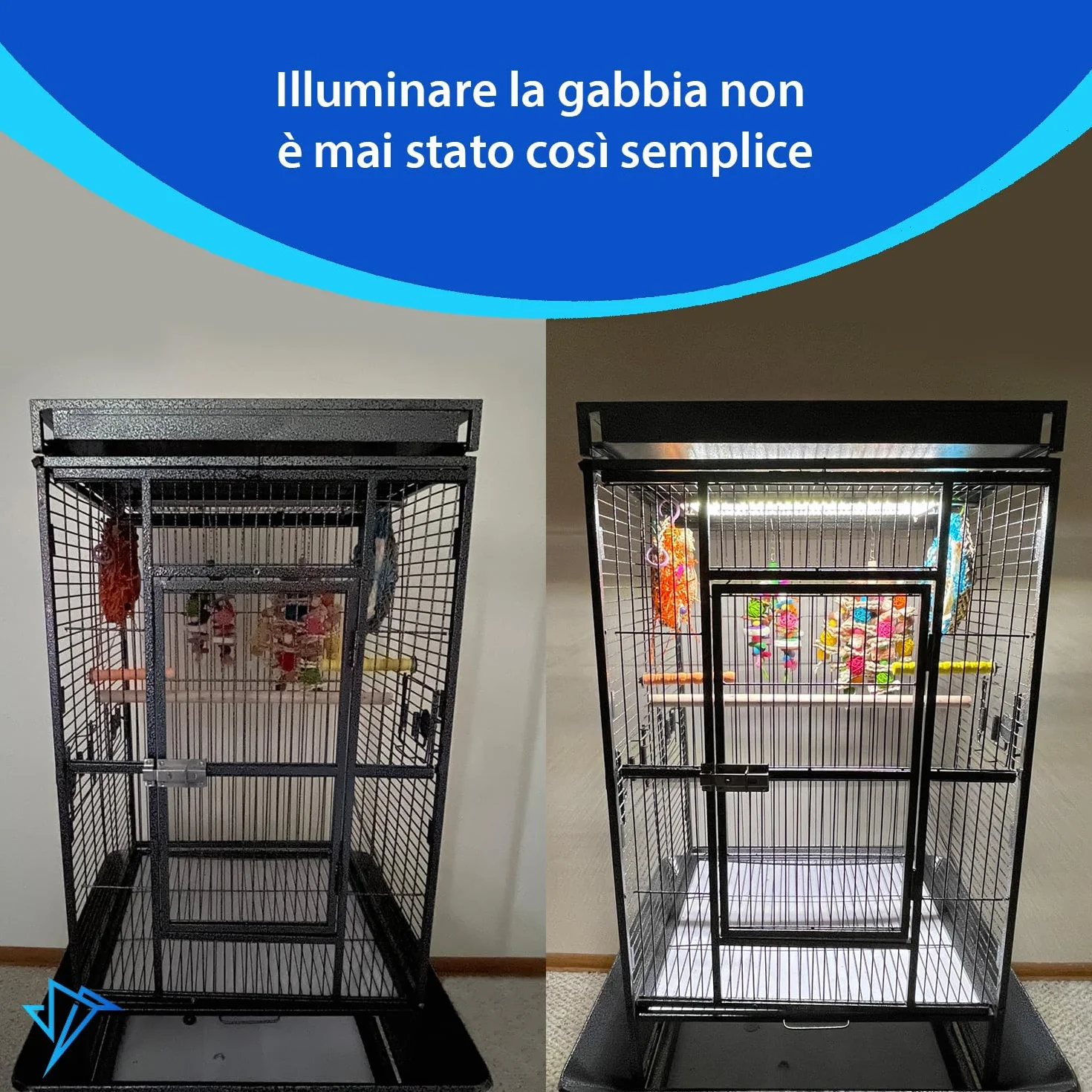 M&M Cage Company Luce per Gabbia HappyBird con Protezione Anti-Morso – LED a Spettro Completo – Illumina in Modo Naturale – Sicura per Pappagalli – Facile da Installare