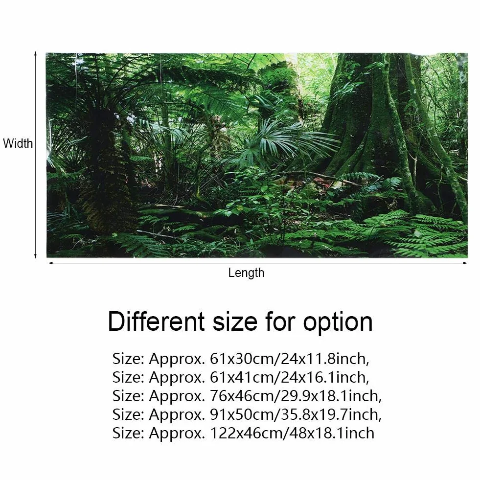 Effetto Foresta pluviale 3D Poster Rettile Autoadesivo Terrario Acquario Sfondo Acquario Adesivo murale Acquario Sfondo Poster subacqueo PVC Decor Wall Paper (61 × 41cm)