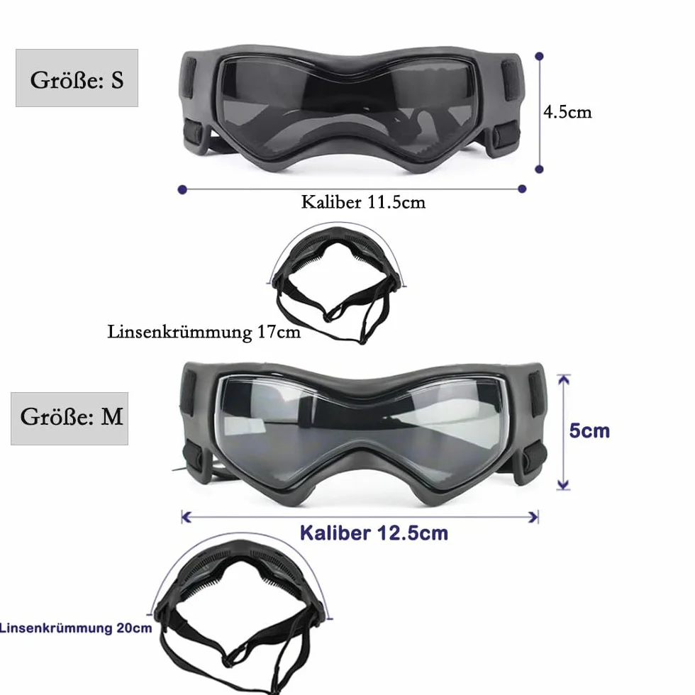 Voarge Occhiali da sole per cani, occhiali protettivi UV, occhiali da sole con fascia elastica regolabile, antivento per cani, occhiali da moto, nero, taglia S
