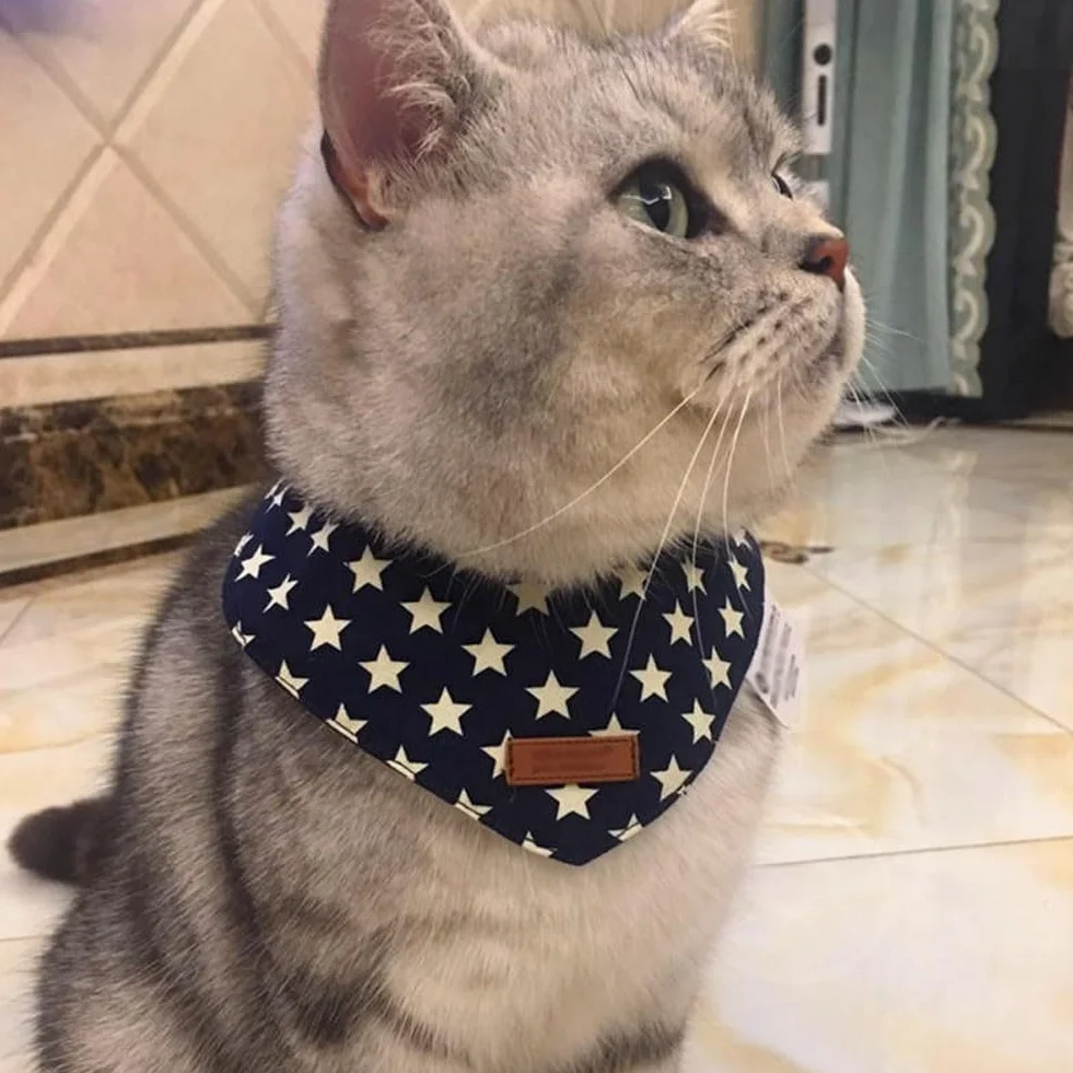 Bandana per Gatto con Motivo Stelle Sciarpa Triangolare Cucciolo Collare Regolabile Bavaglino
