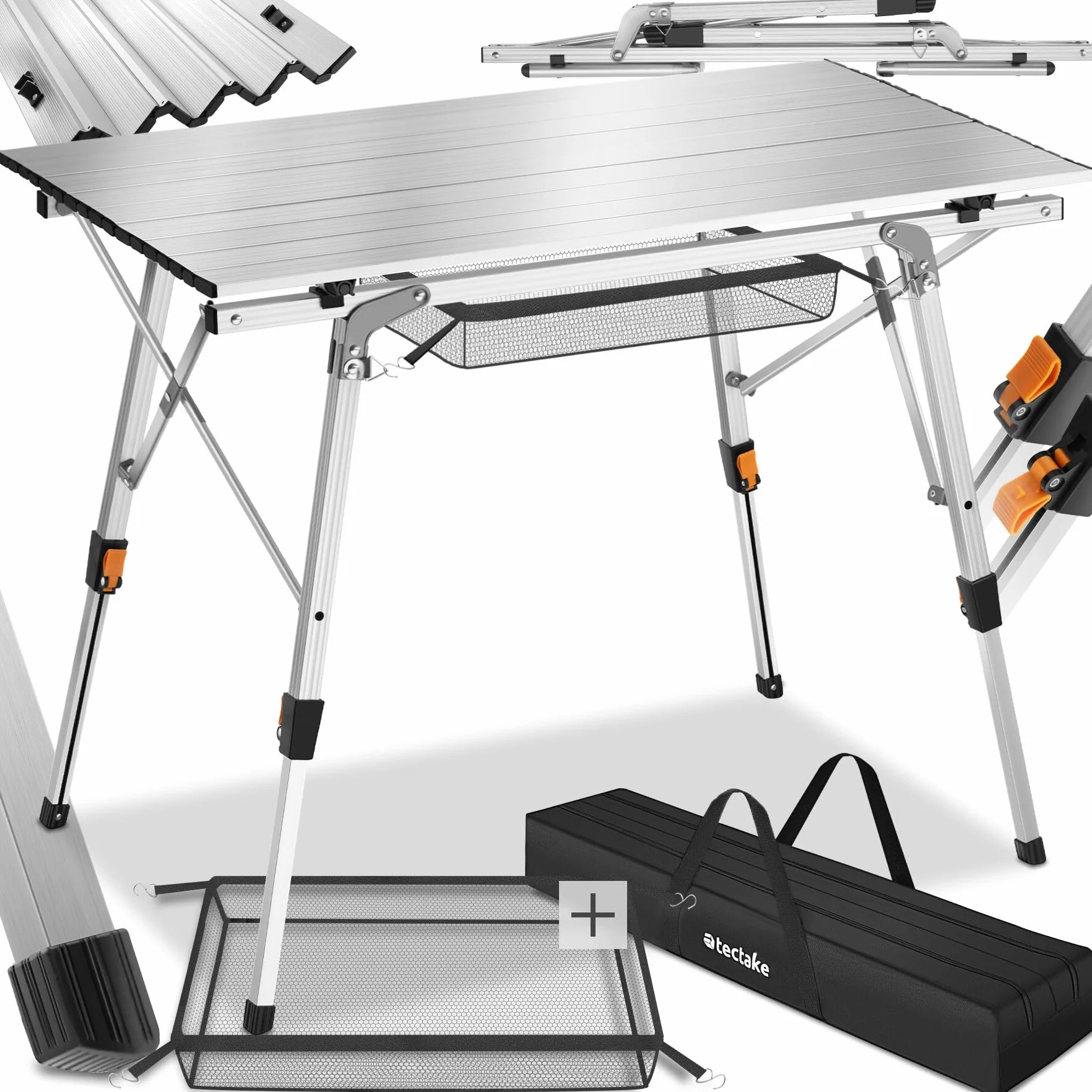 tectake® Tavolo da Campeggio in Alluminio Pieghevole Tina, Regolabile in Altezza, Cappucci in Plastica Antigraffio, Tavolo, Alluminio, Tavolo da Esterno, Campeggio - Argento