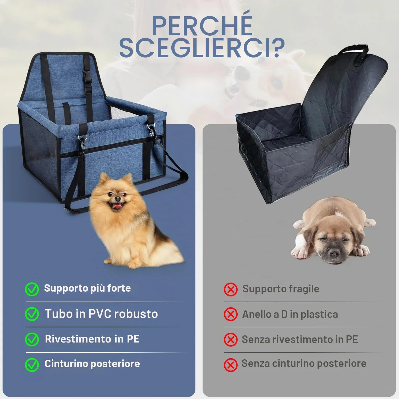 CIMOYBAI Seggiolino auto extra stabile per cani piccola media taglia pieghevole blu navy