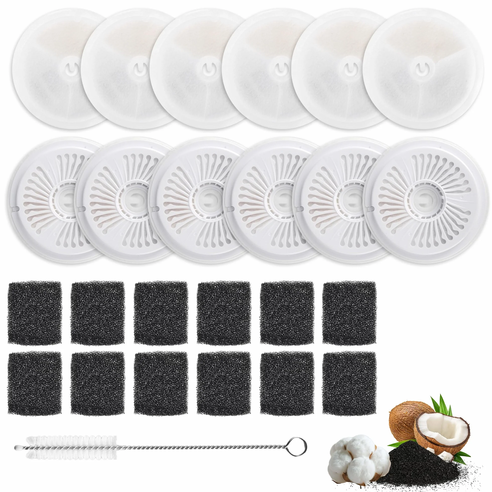 Confezione da 24 Filtri Fontanella per Gatti, 12 Filtri a Carbone Attivo e 12 Filtri in Schiuma, Compatibili pour Eversweet Solo 2/SE/3 Pro/2S/3, Pratici Filtro Fontanella Per Gatti