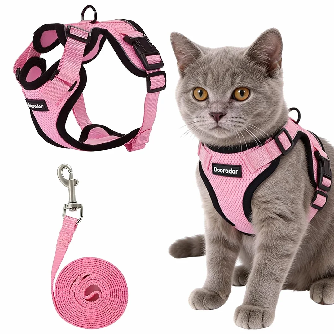 MKEWUU Pettorina Gatto, 1 Unità Imbracatura Antifuga Con Guinzaglio, Taglia Xs Maglia Traspirante, Colore Rosa Per Passeggiate