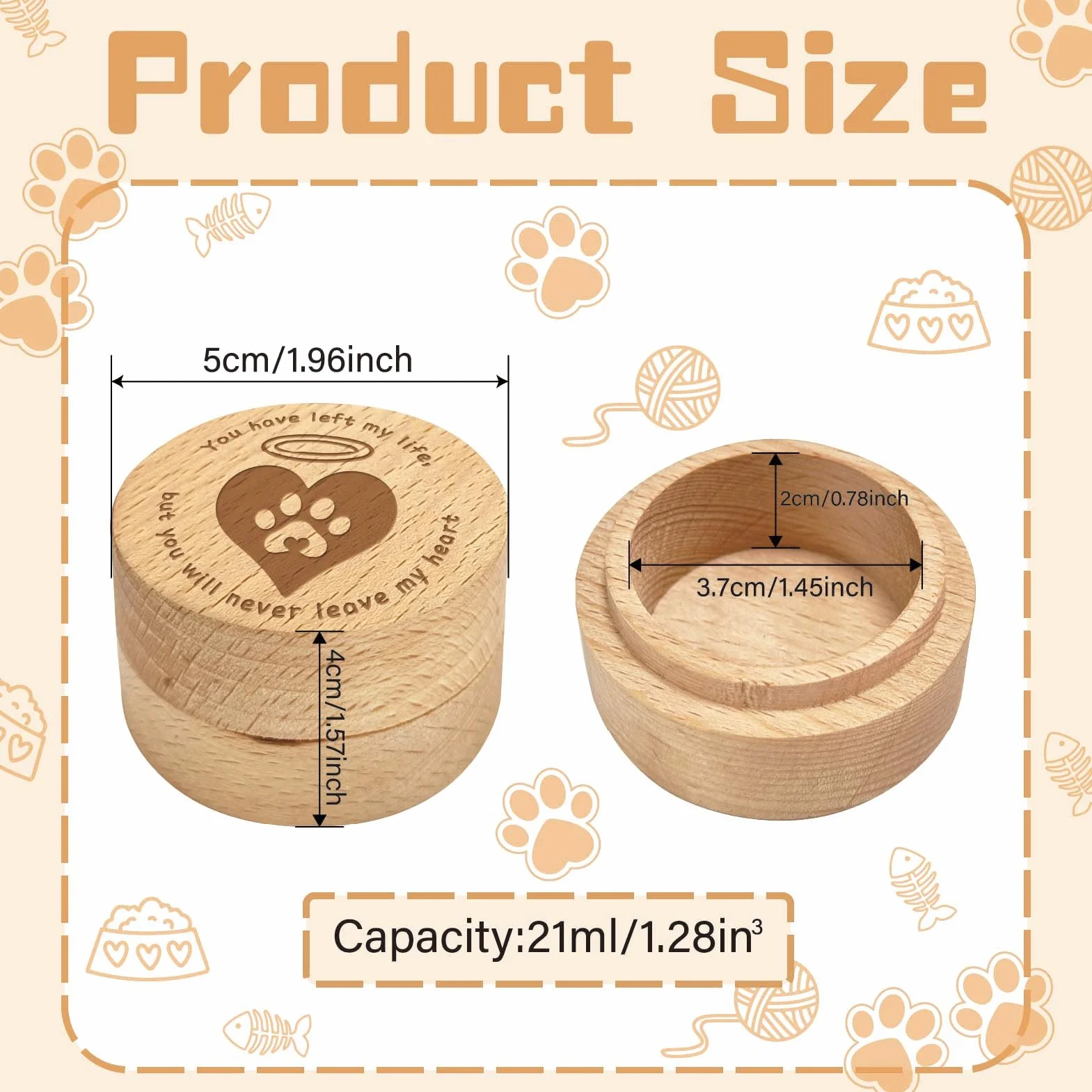 CREATCABIN Scatola Commemorativa per Cani Urne Legno per Animali Domestici Scatola Commemorativa Legno Incisione A Forma Zampa Mini Ricordo Perdita Simpatia Lutto per Conservare Gatti Cani 5x4cm