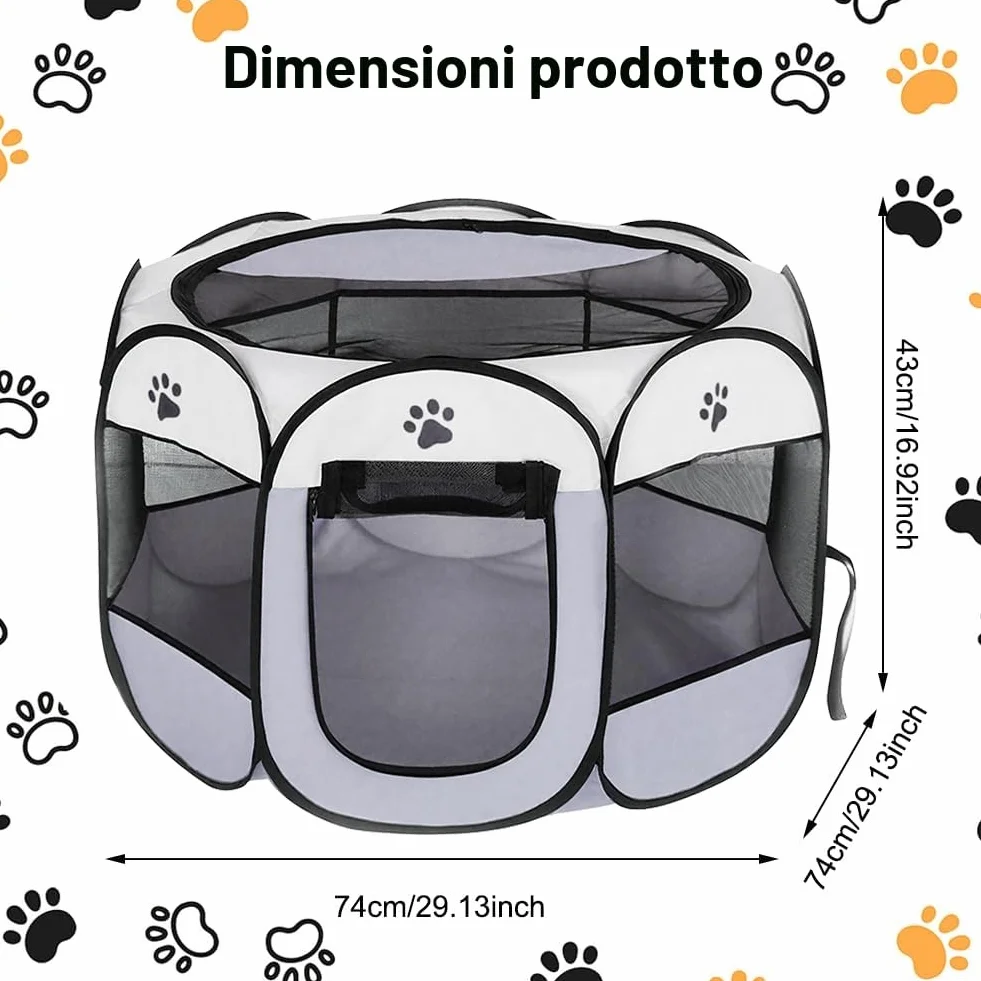 Recinto per Cani Pieghevole 74x74x43cm per Cuccioli Gatti e Piccoli Animali Interni ed Esterni Grigio