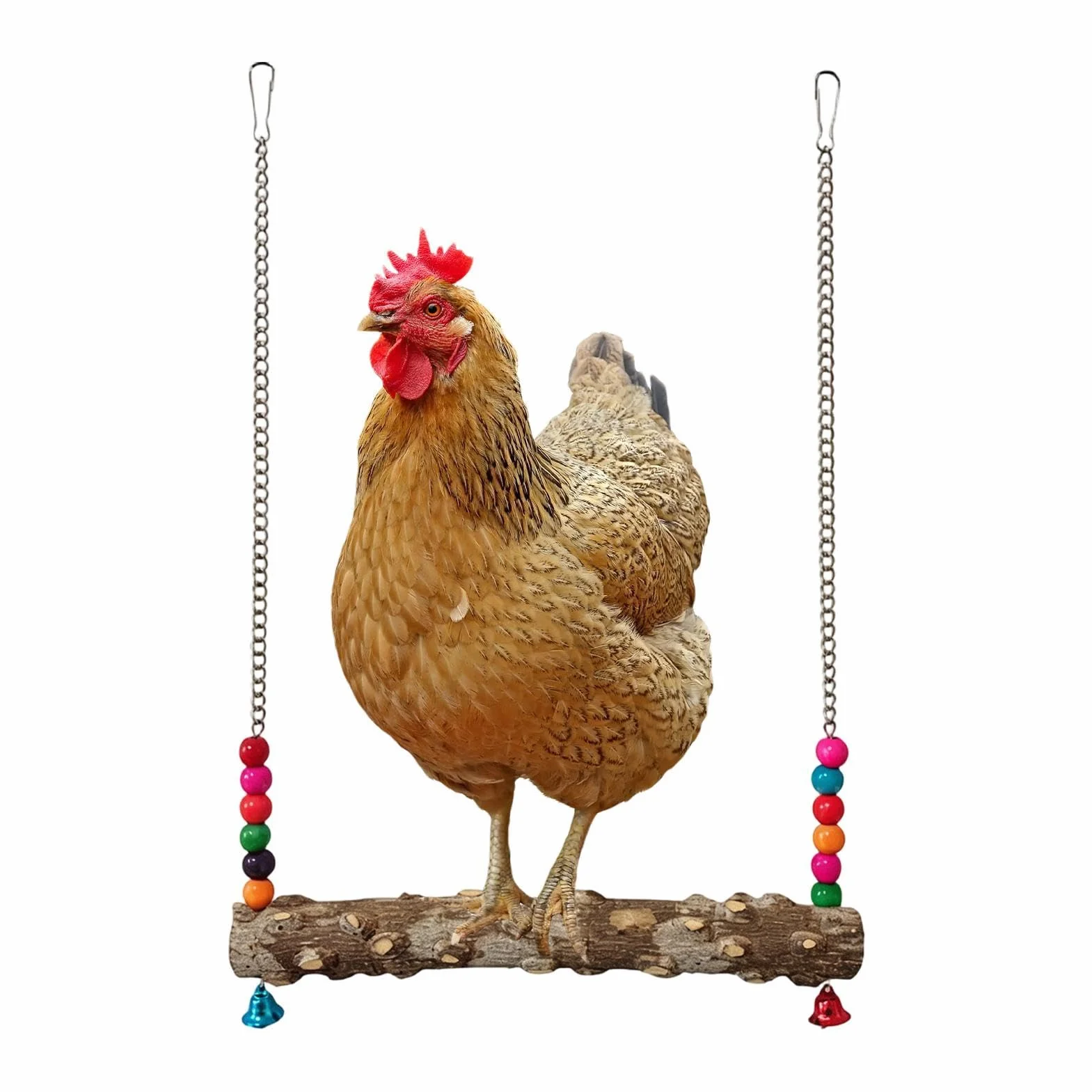Altalena per Polli da Pollaio Giochi in Legno con Campanelle Giocattoli per Gabbia Galline Arrampicarsi Masticare Esterno