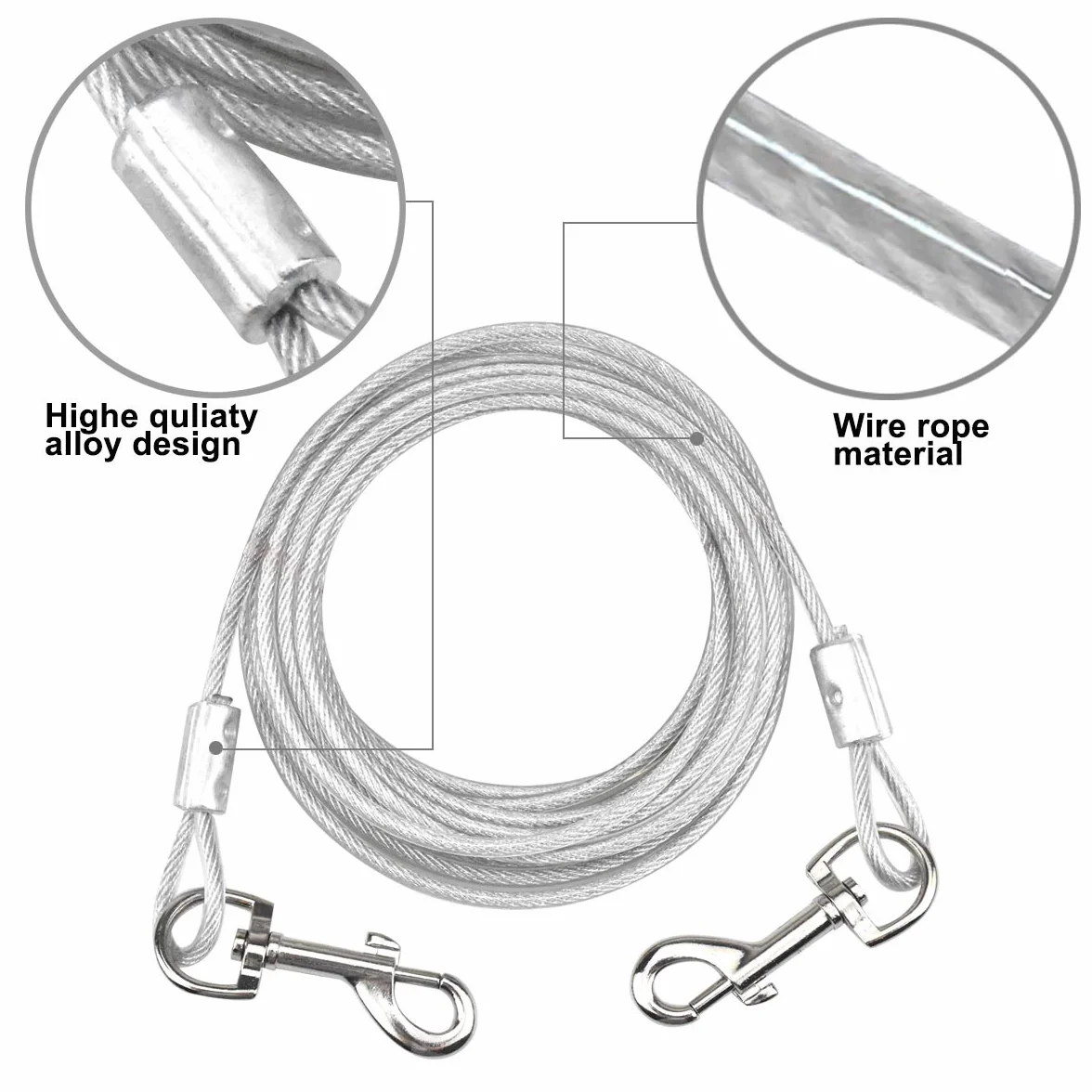 Jinlaili 16.4ft/5M Cavo per Legare Il Cane, Dog Tie out Cable, Guinzaglio da Corridore per Cani Fino a 80 kg, Adatto a Tutte Le Razze (Bianco)
