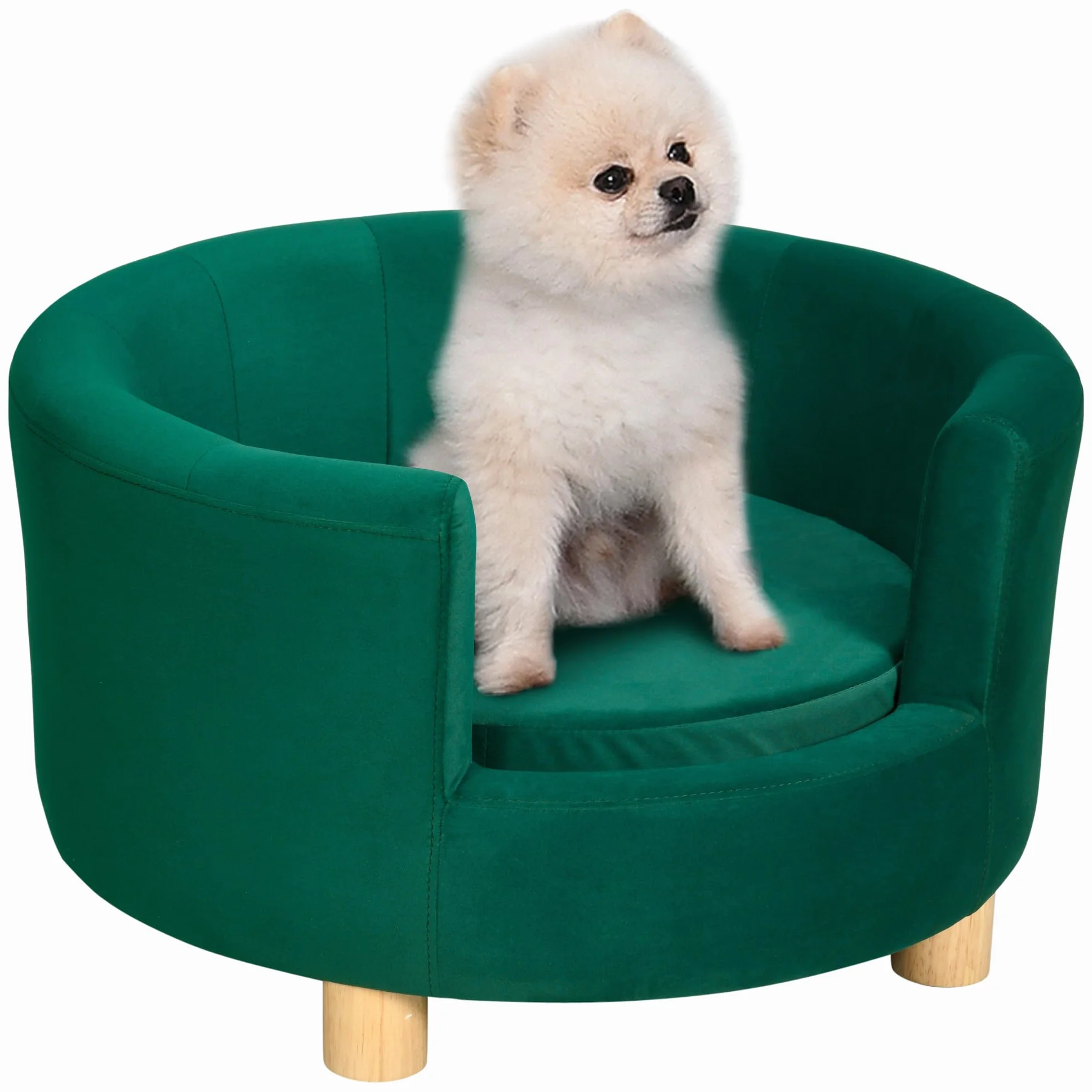 PawHut Divano per Cani Imbottito con Schienale e Cuscino Rimovibile, Cuccia per Gatto da Interno, 65x64x37cm, Verde