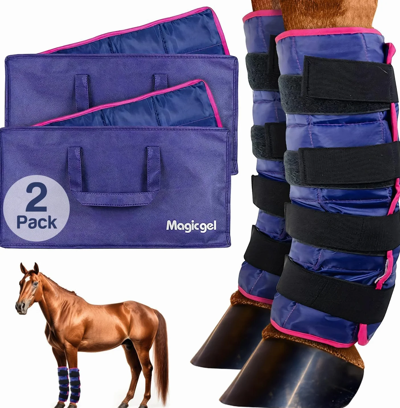 Magic Gel Impacco Ghiaccio per Cavalli - Impacchi Gel per Raffreddamento: Gambe, Garretto, Caviglia, Ginocchio e Zoccoli. Stivale Ghiaccio Gel Singolo per Stinco Cavallo (Doppio pacco)