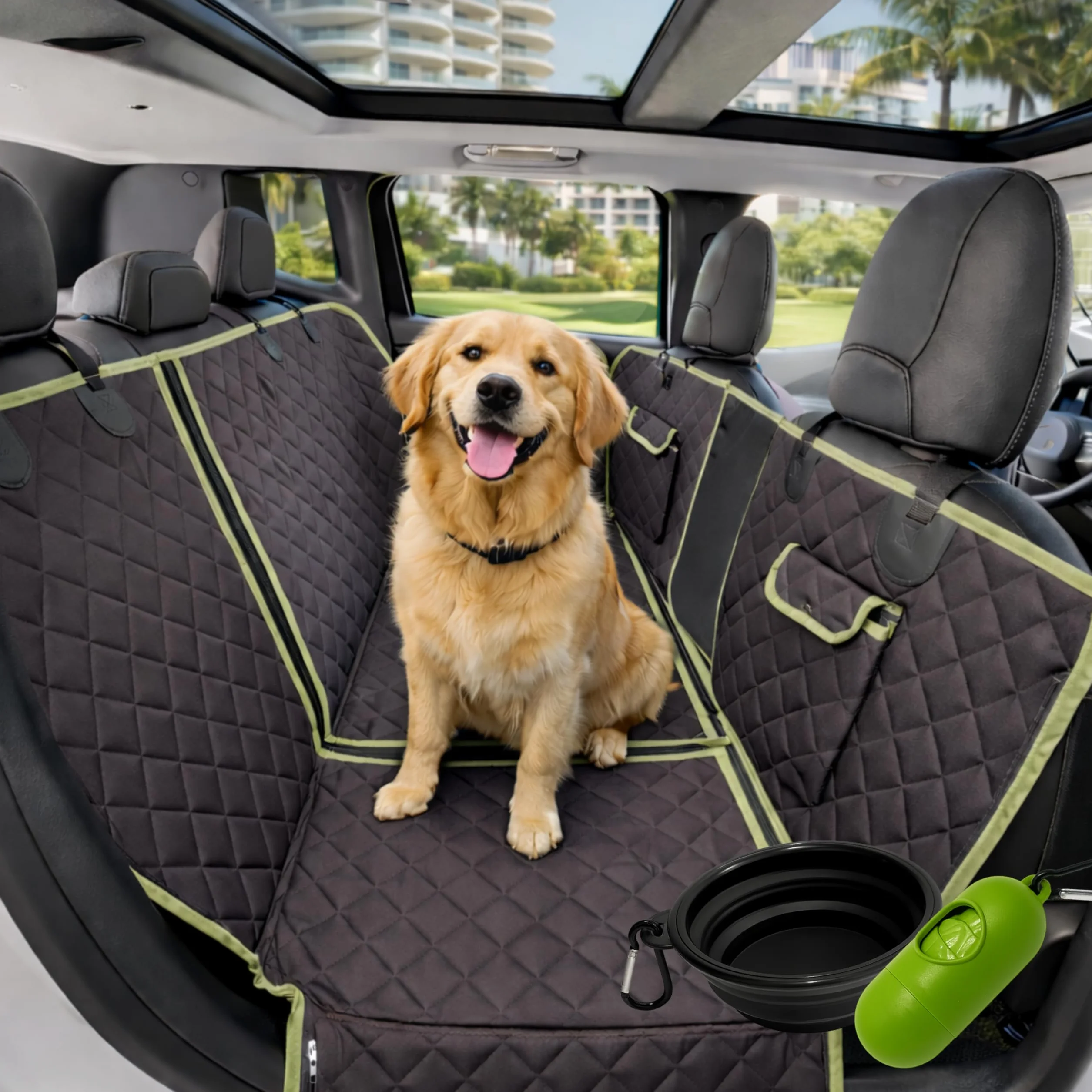 Telo Cane Auto Sedili Posteriori 6-in-1 | Telo Macchina per Cani Impermeabile 600D, Copertura Sedili Auto per Cani Universale con Finestra a Rete, Protezione Laterale