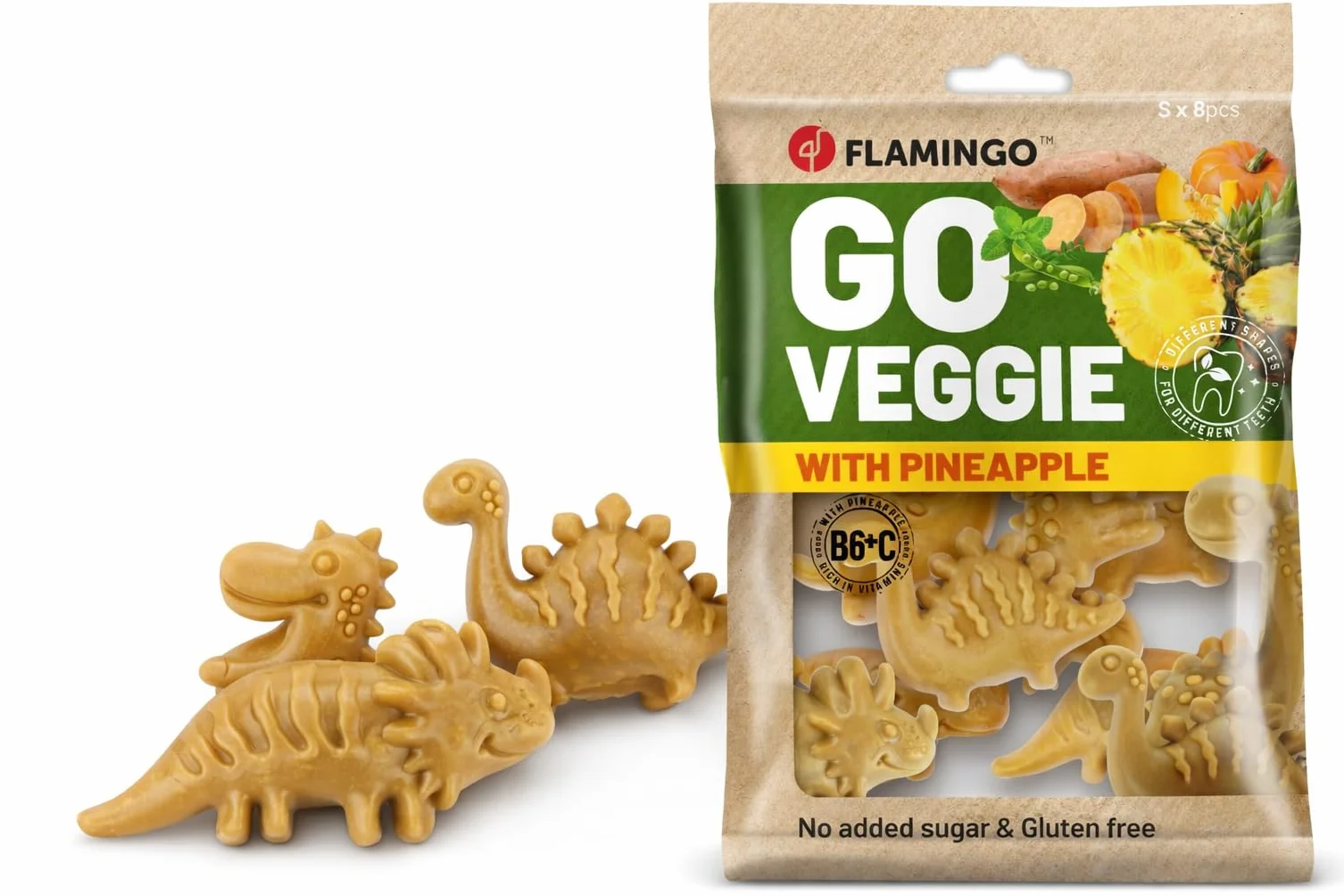 Bastoncini per cani – Snack Veggie Dino con Ananas Giallo – 120g – senza glutine – naturale – divertente e salutare