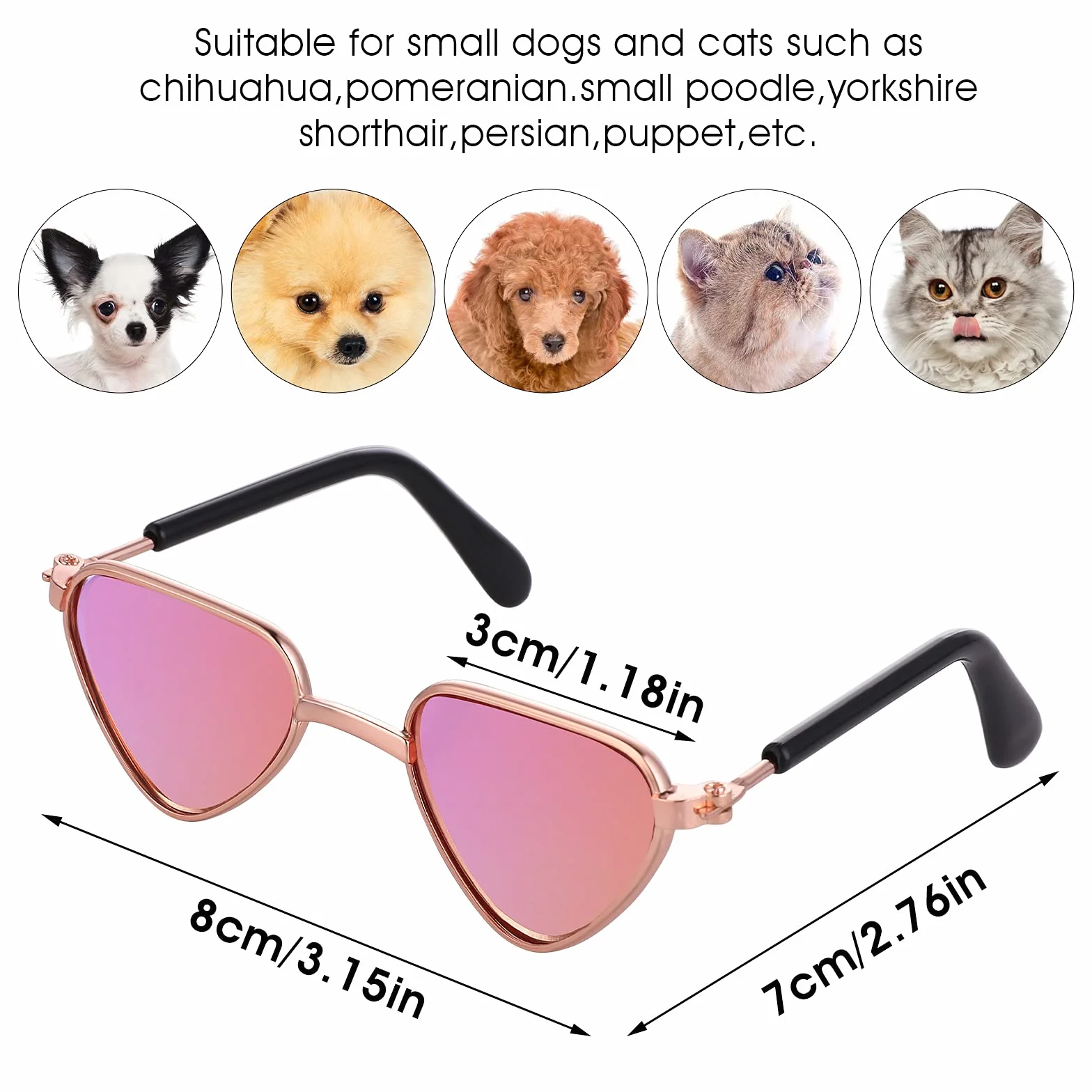 Molain Occhiali da sole per gatti, protezione dai raggi UV, stile classico retrò per cani bambole occhiali da sole rotondi cosplay simpatici sole (4 pezzi cuore)