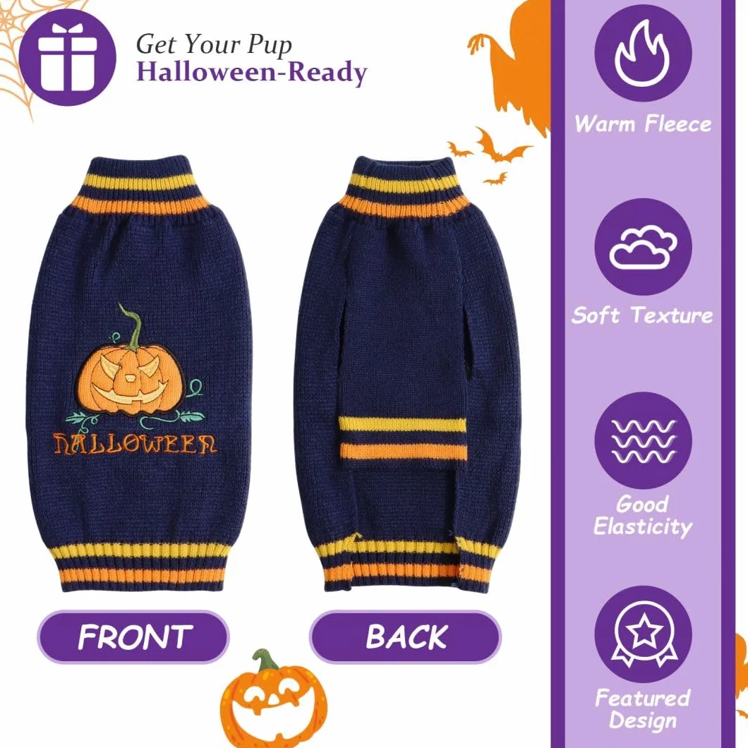 Costume Zucca Caldi Vestito Halloween per Cane Gatto Maglione Blu XS
