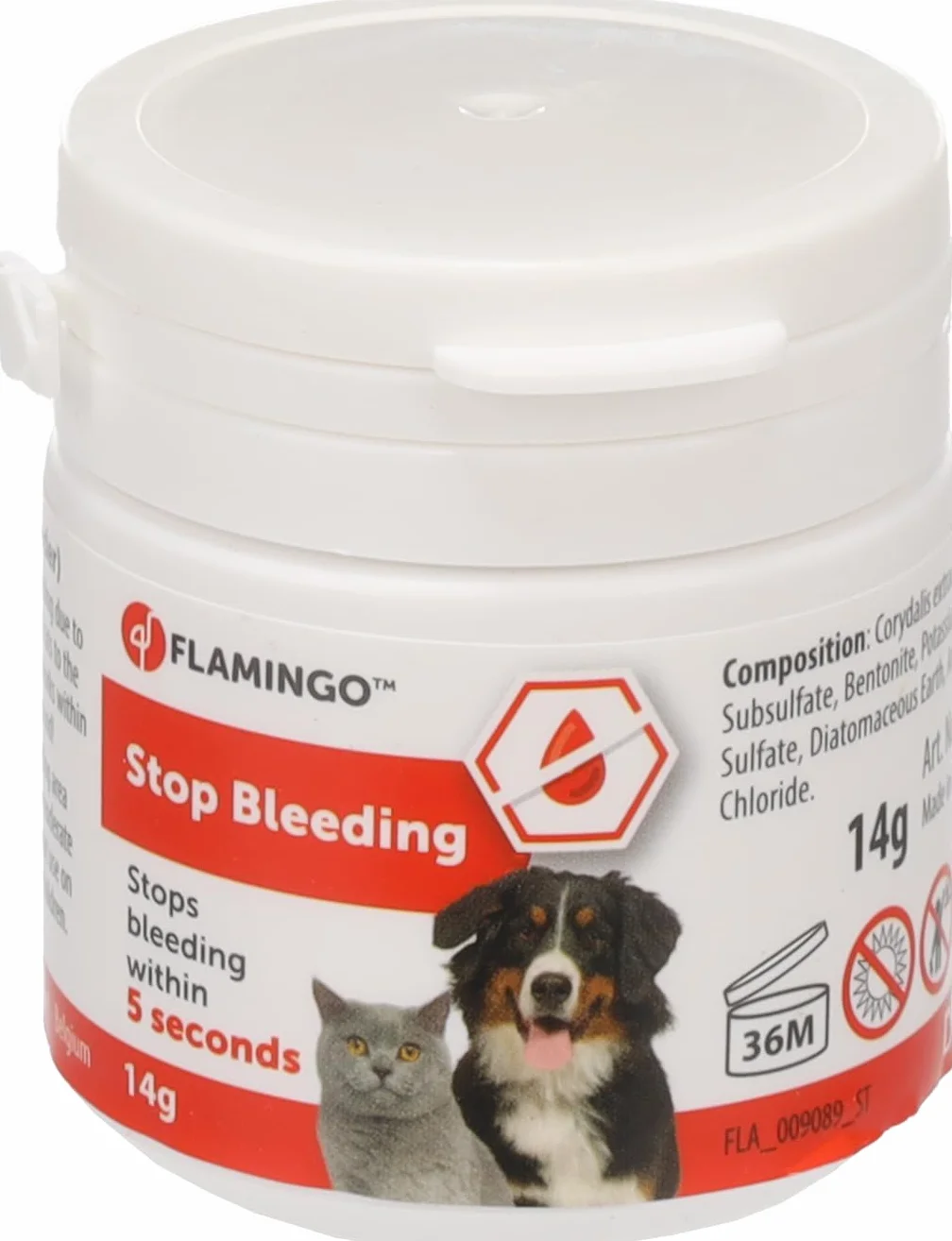 Flamingo Polvere Emostatica per Cani, Gatti e Piccoli Animali – arresta Il sanguinamento in 5 Secondi – per Unghie e ferite superficiali – Effetto lenitivo e disinfettante – Dalko