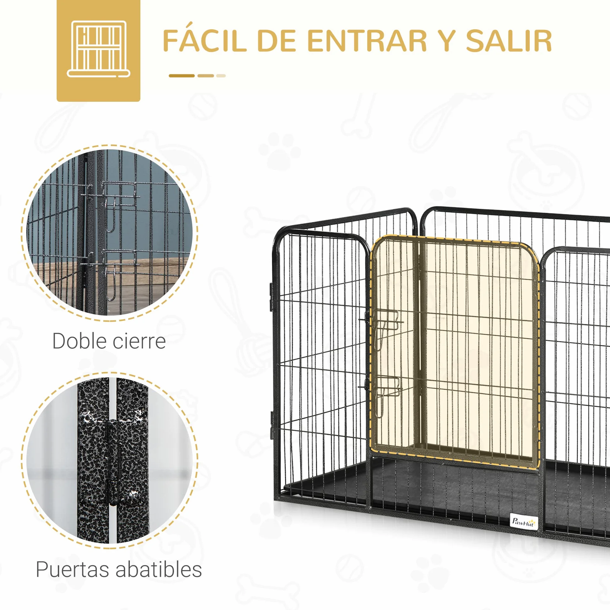PawHut Box per Cani Recinzione in Metallo 4 Pannelli Porta Doppio Blocco 109x74x71cm Grigio