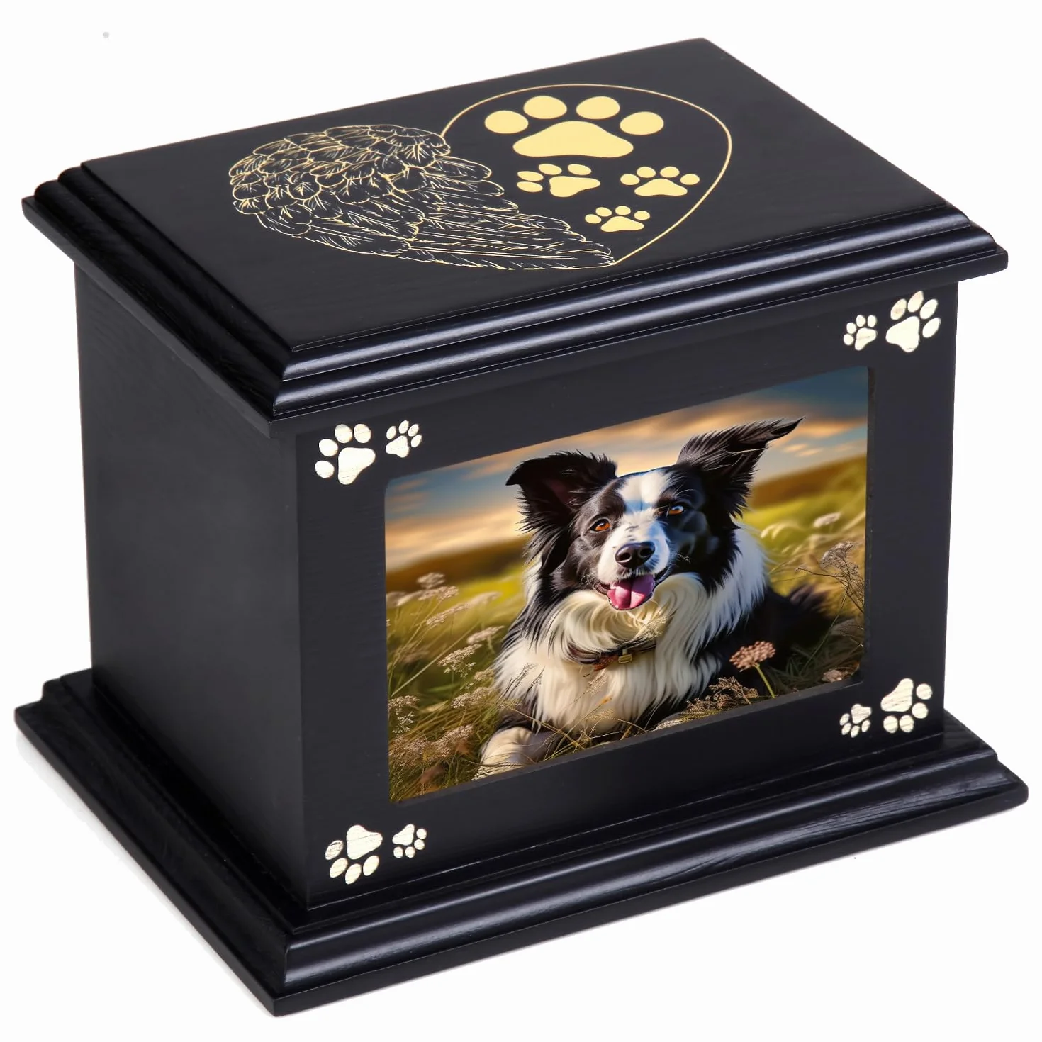 Pet Ashes Box Urne per Dog Memorial XLarge Funeral Cremazione Urne in Legno con Cornice Foto Memoriale Keepsake Memory Box con Flanella Nera Come Fodera Perdita Pet Memorial Remembrance Gift