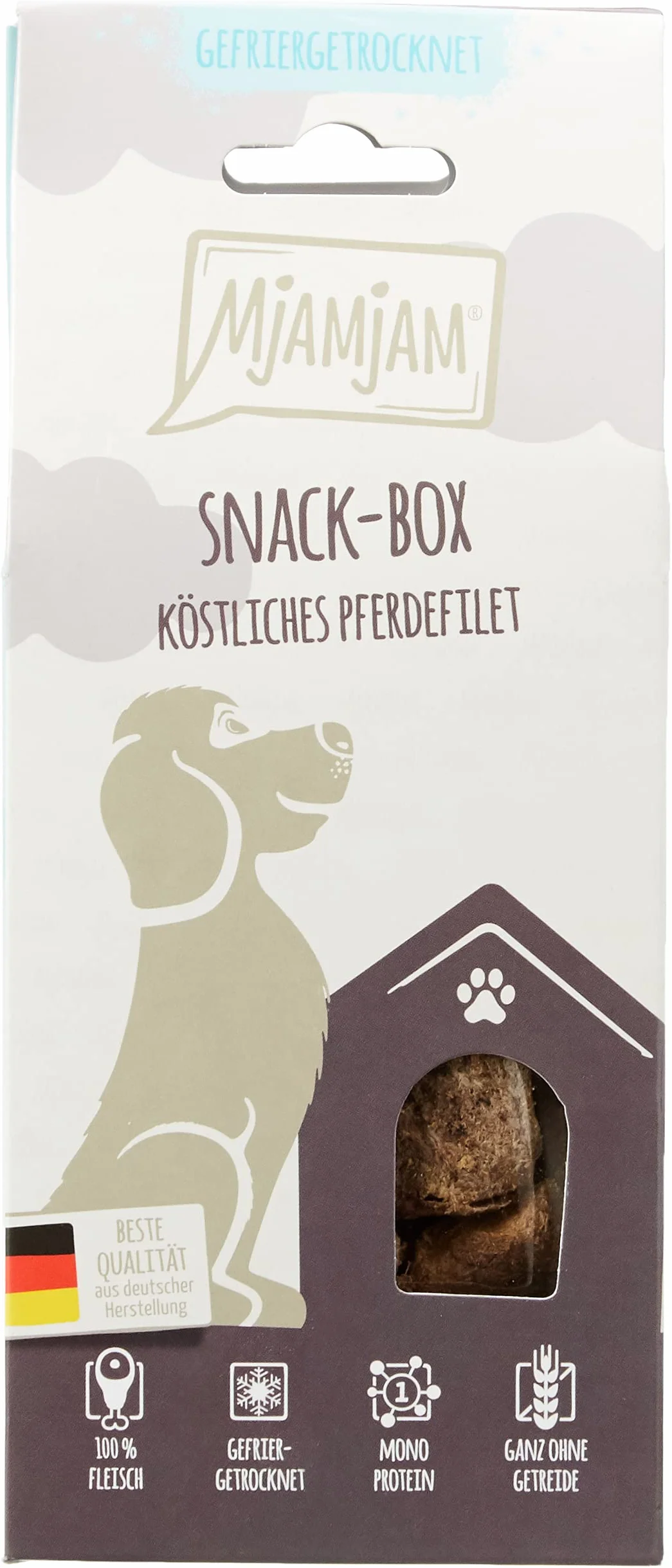 MjAMjAM Snackbox per Cani, Delizioso Filetto di Cavallo, Genuino, 80 g