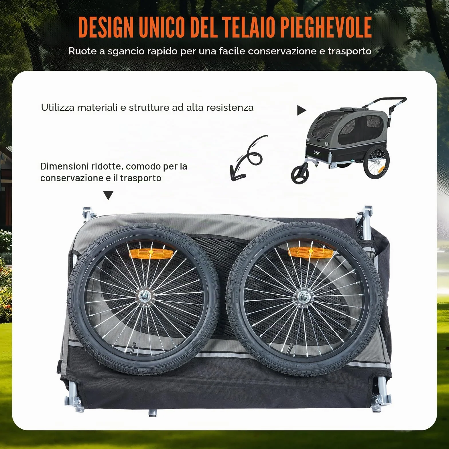VEVOR Rimorchio per cani 2 in 1 per bicicletta in acciaio al carbonio + tessuto Oxford 600D + PP pieghevole per cani