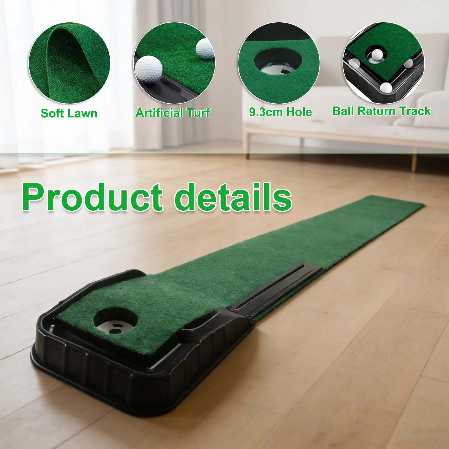 Tappetino da golf con ritorno automatico della palla, 221 cm, portatile, per allenamento di golf, per casa, ufficio, giardino