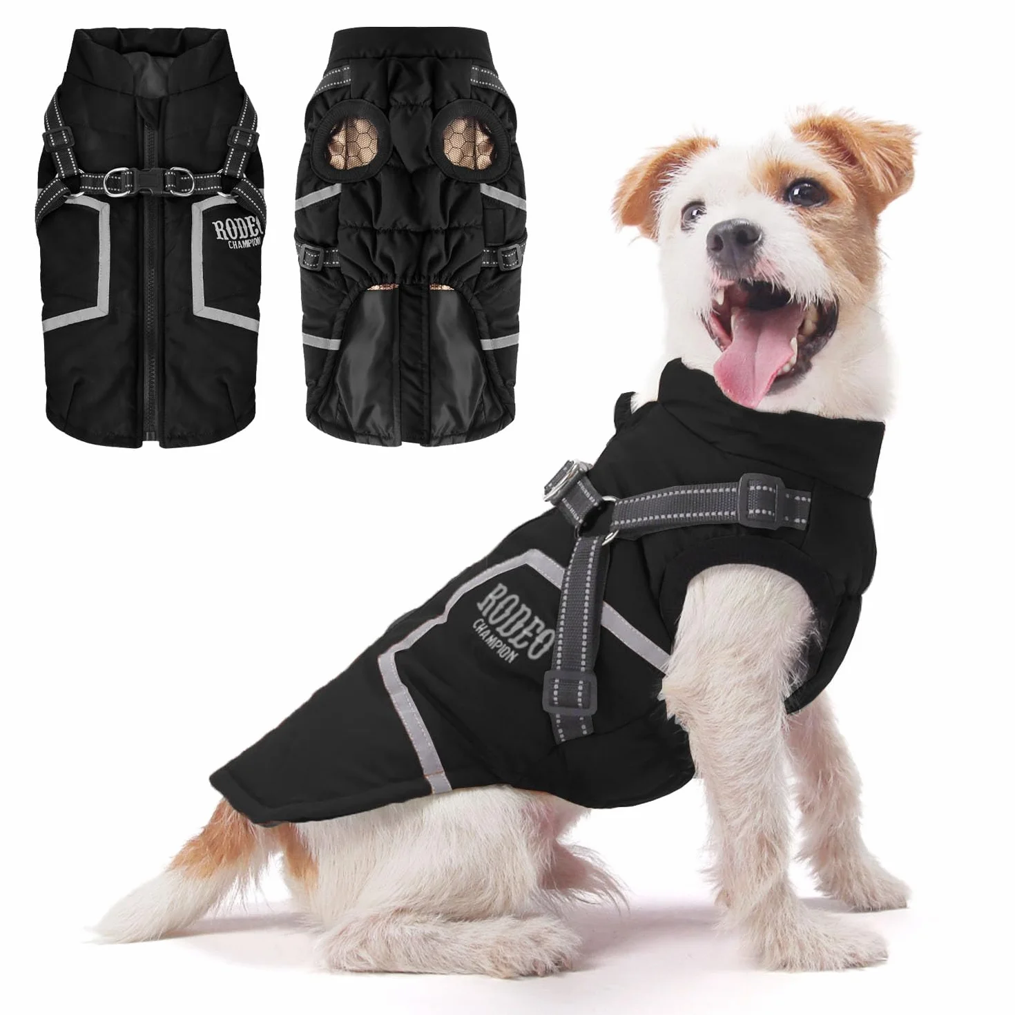 Cappotto Cane Taglia Piccola, Cappottino Cane Taglia Piccolacon Cucciolo Strisce Riflettenti Fodera, Cappottini per Cani di Piccol a Taglia Media con Pettorina, Nero S