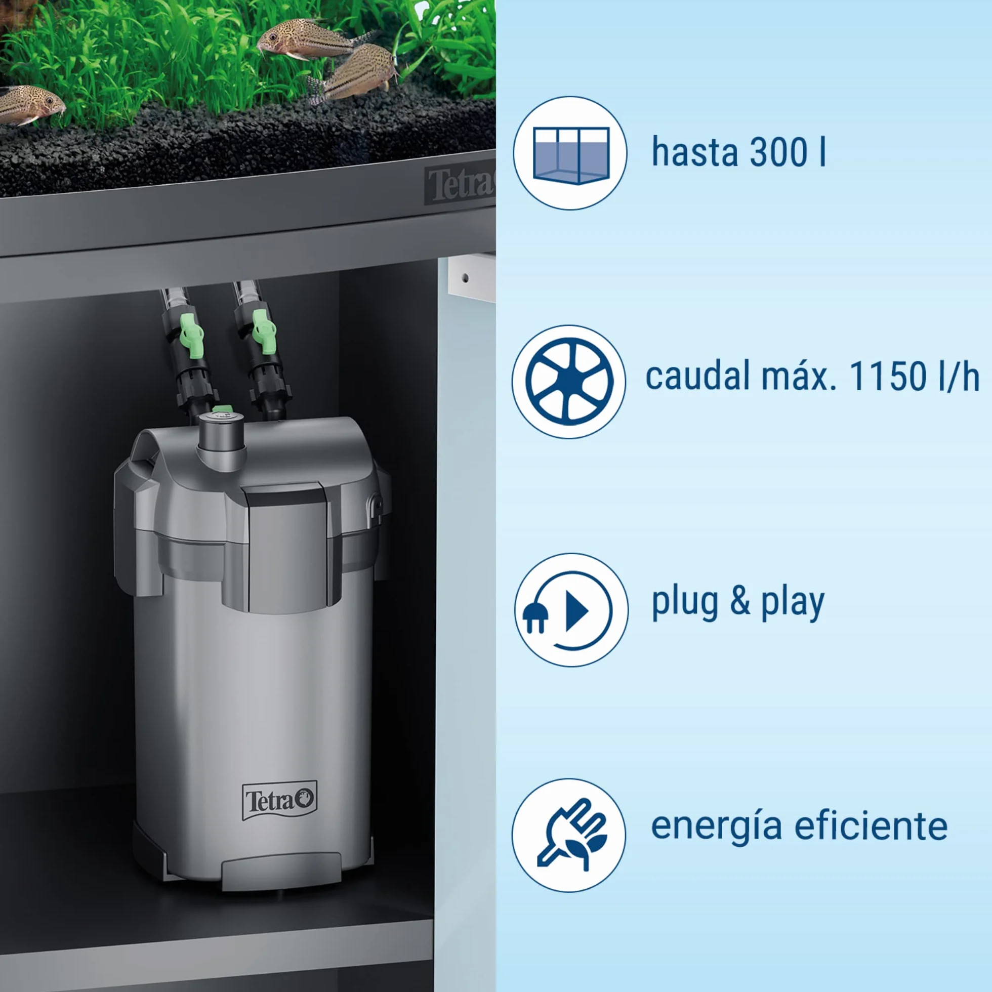 Tetra EX 1000 Plus Set filtro esterno completo, da 100 a 300 litri, silenzioso e a risparmio energetico